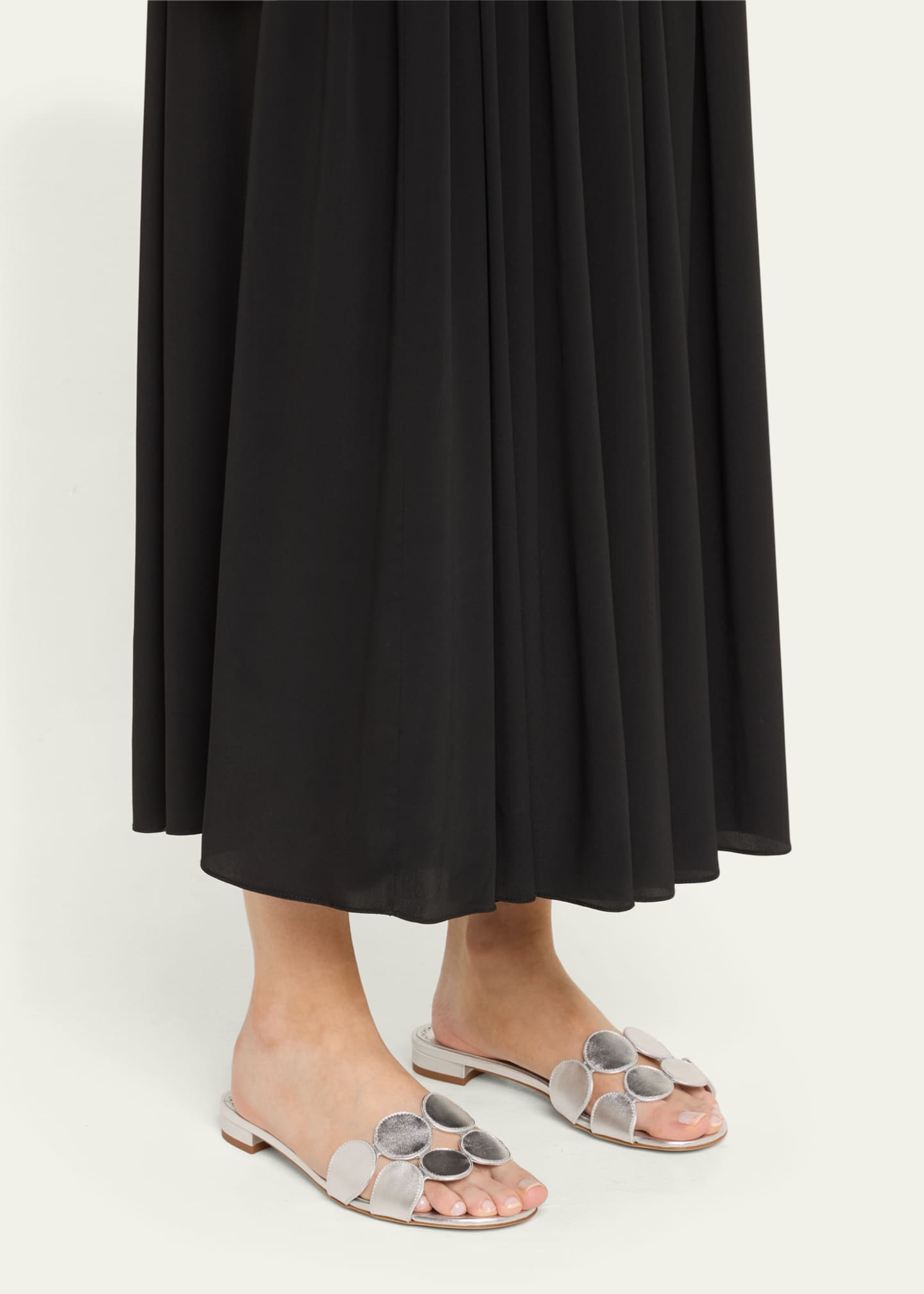 Manolo Blahnik Circle-Cut Metallic Flat Slide Sandals
