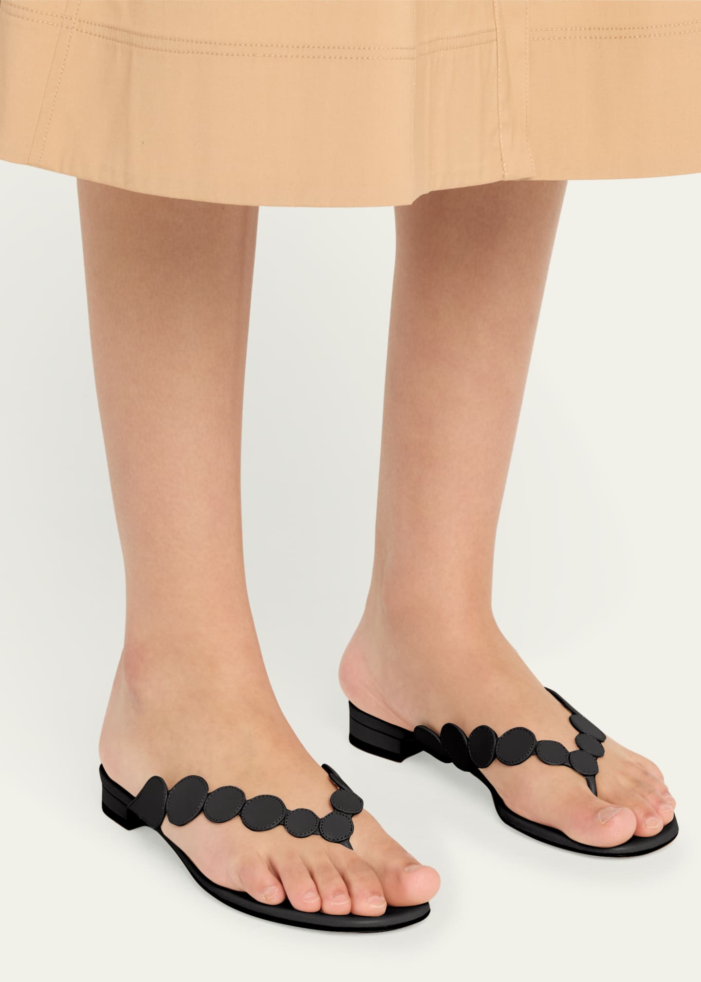 Manolo Blahnik Nour Circle Leather Flat Thong Sandals Image 2 of 6