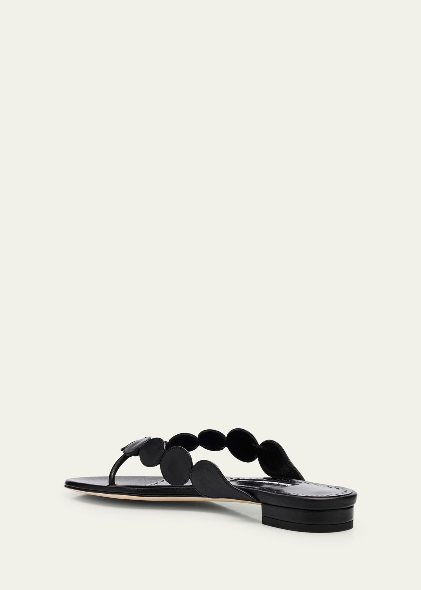 Manolo Blahnik Nour Circle Leather Flat Thong Sandals Image 4 of 6
