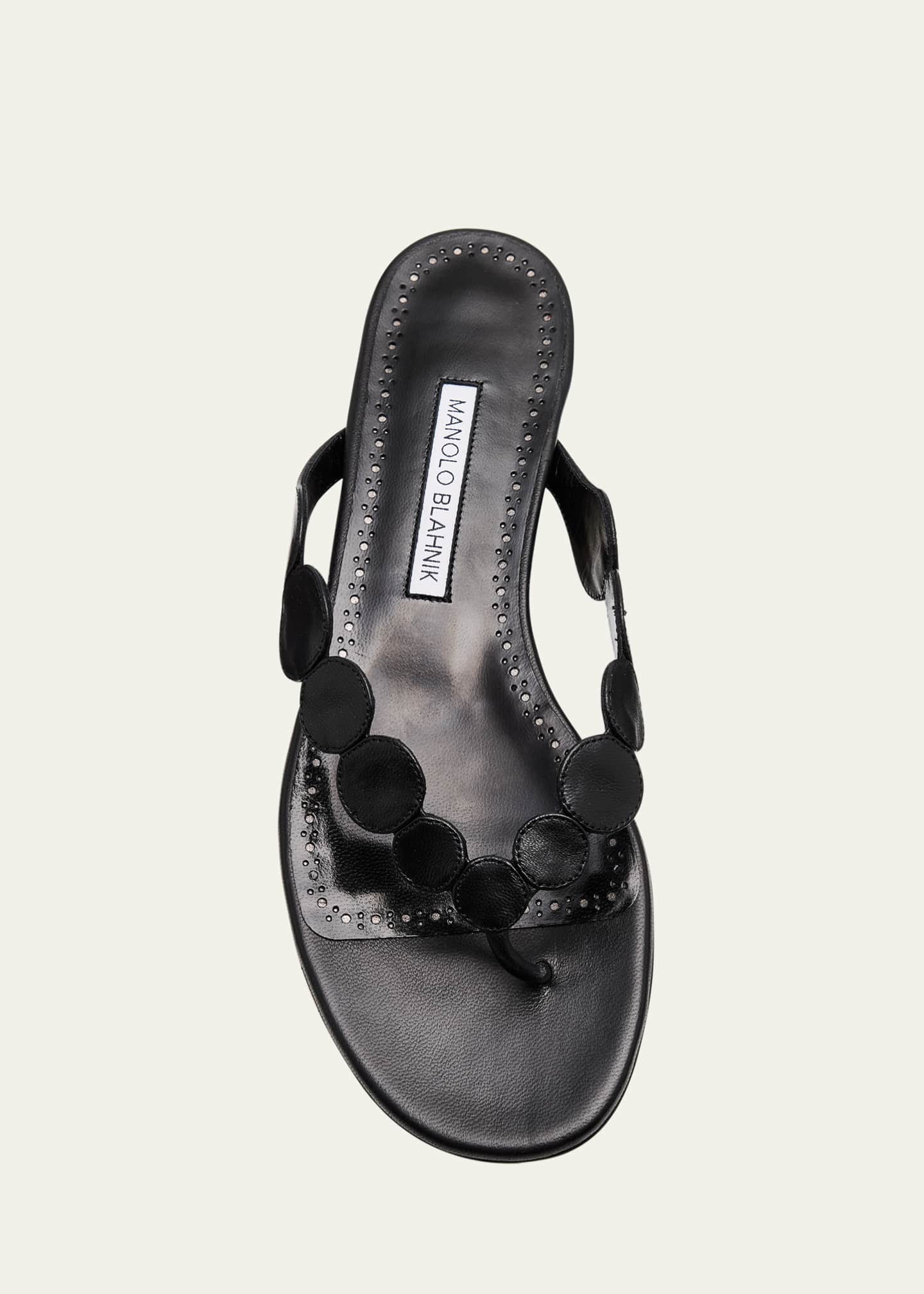 Manolo Blahnik Nour Circle Leather Flat Thong Sandals Image 6 of 6