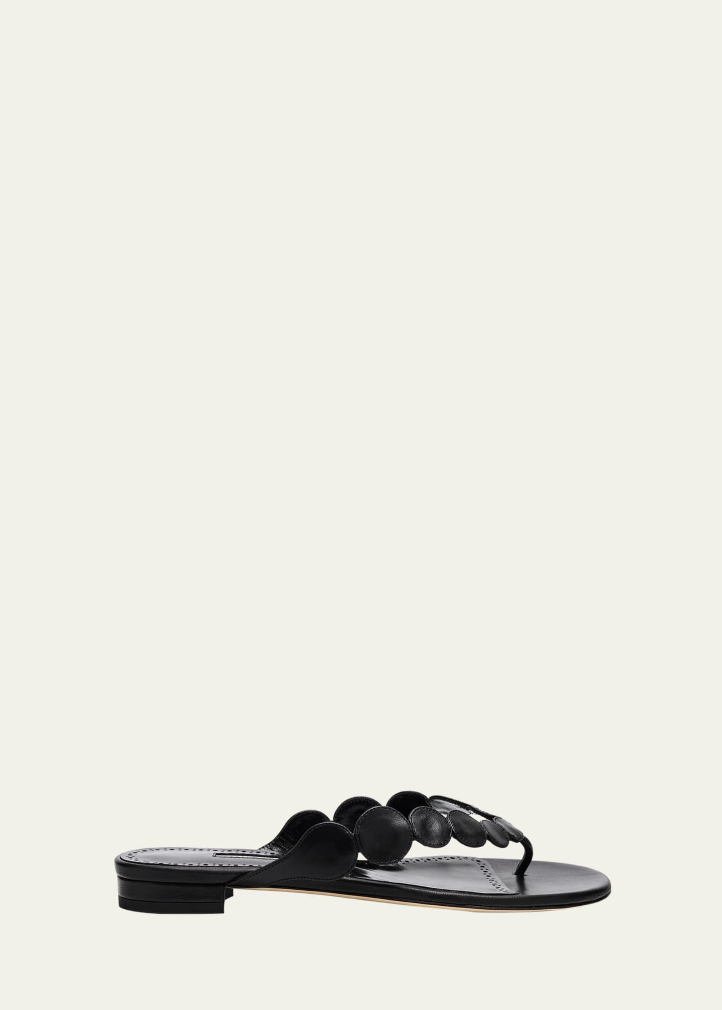 Manolo Blahnik Nour Circle Leather Flat Thong Sandals Image 1 of 6