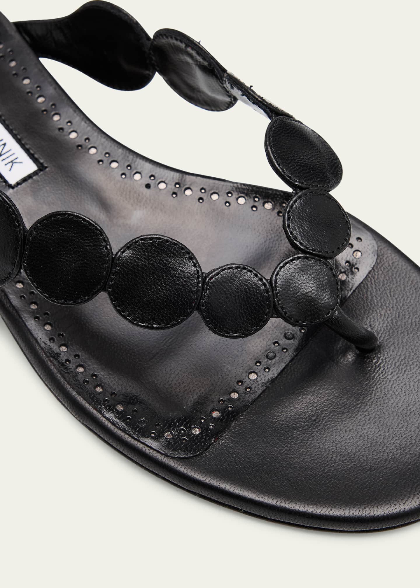 Manolo Blahnik Nour Circle Leather Flat Thong Sandals Image 5 of 6