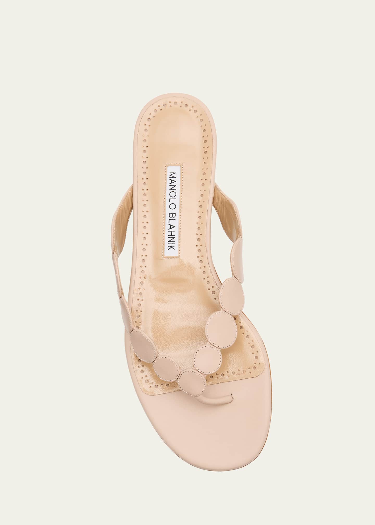 Manolo Blahnik Nour Circle Leather Flat Thong Sandals Image 6 of 6