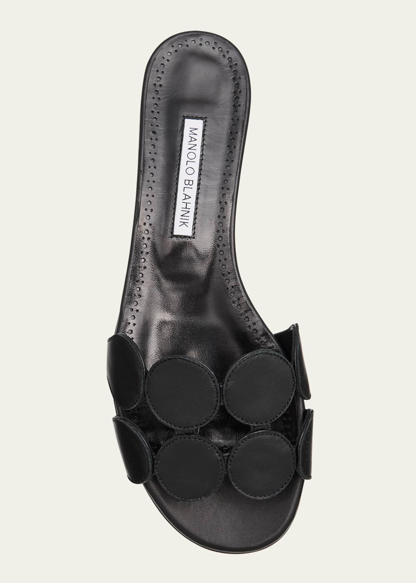 Manolo Blahnik Circle-Cut Leather Flat Slide Sandals - Bergdorf