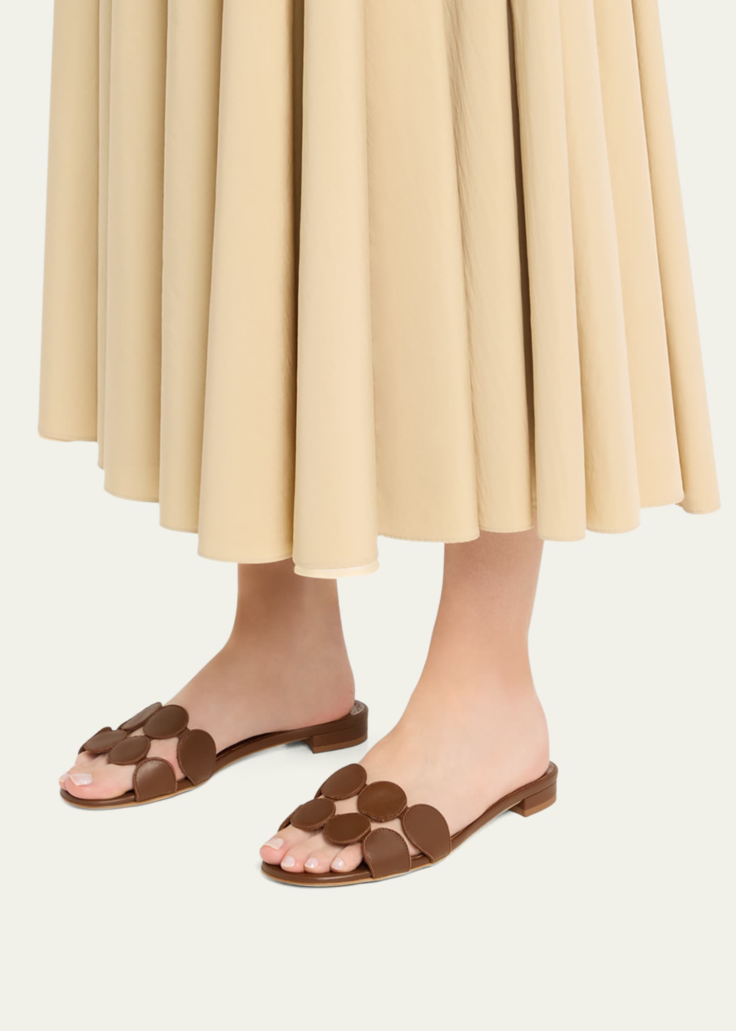 Manolo Blahnik Circle-Cut Leather Flat Slide Sandals Image 2 of 6