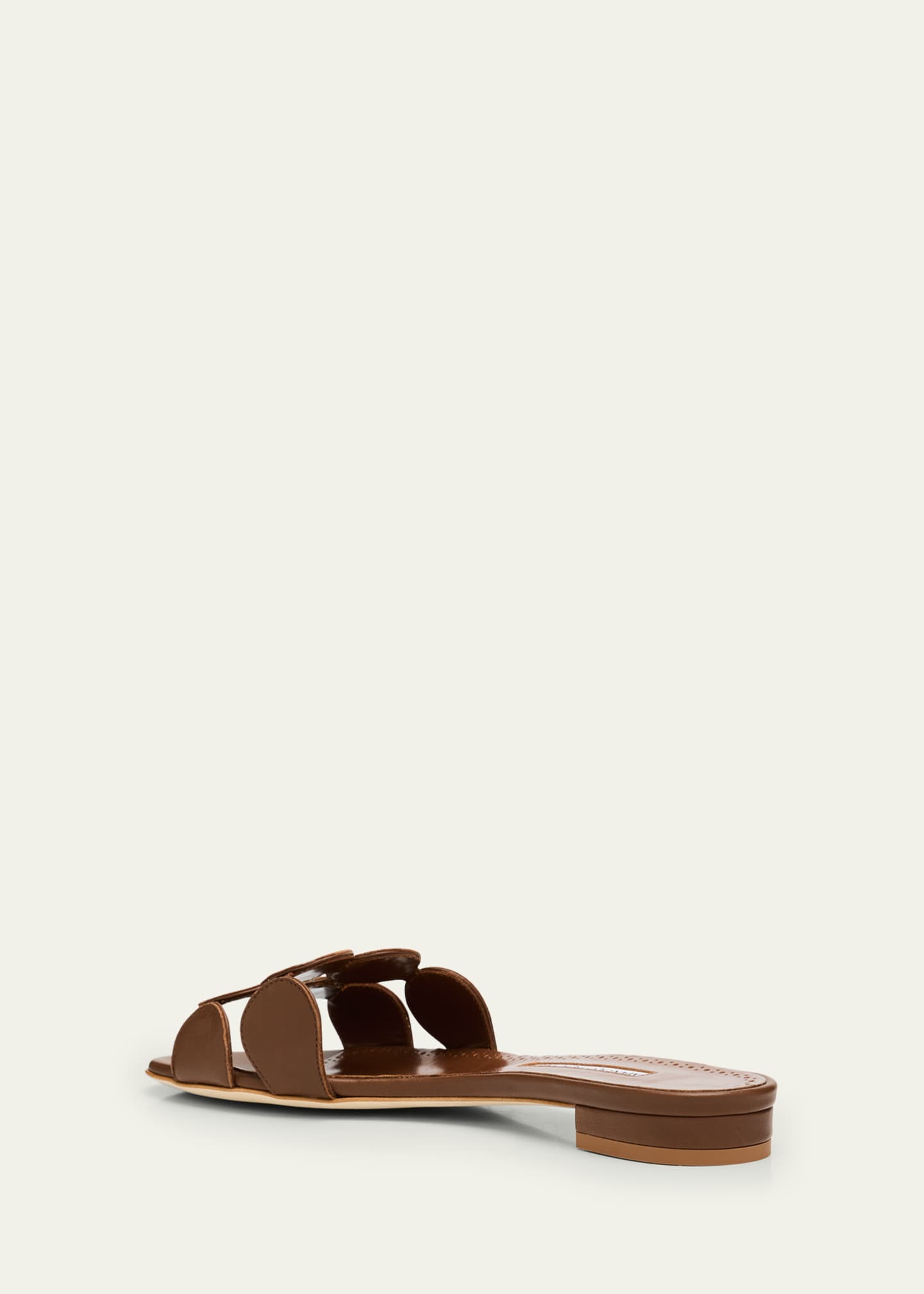 Manolo Blahnik Circle-Cut Leather Flat Slide Sandals Image 4 of 6