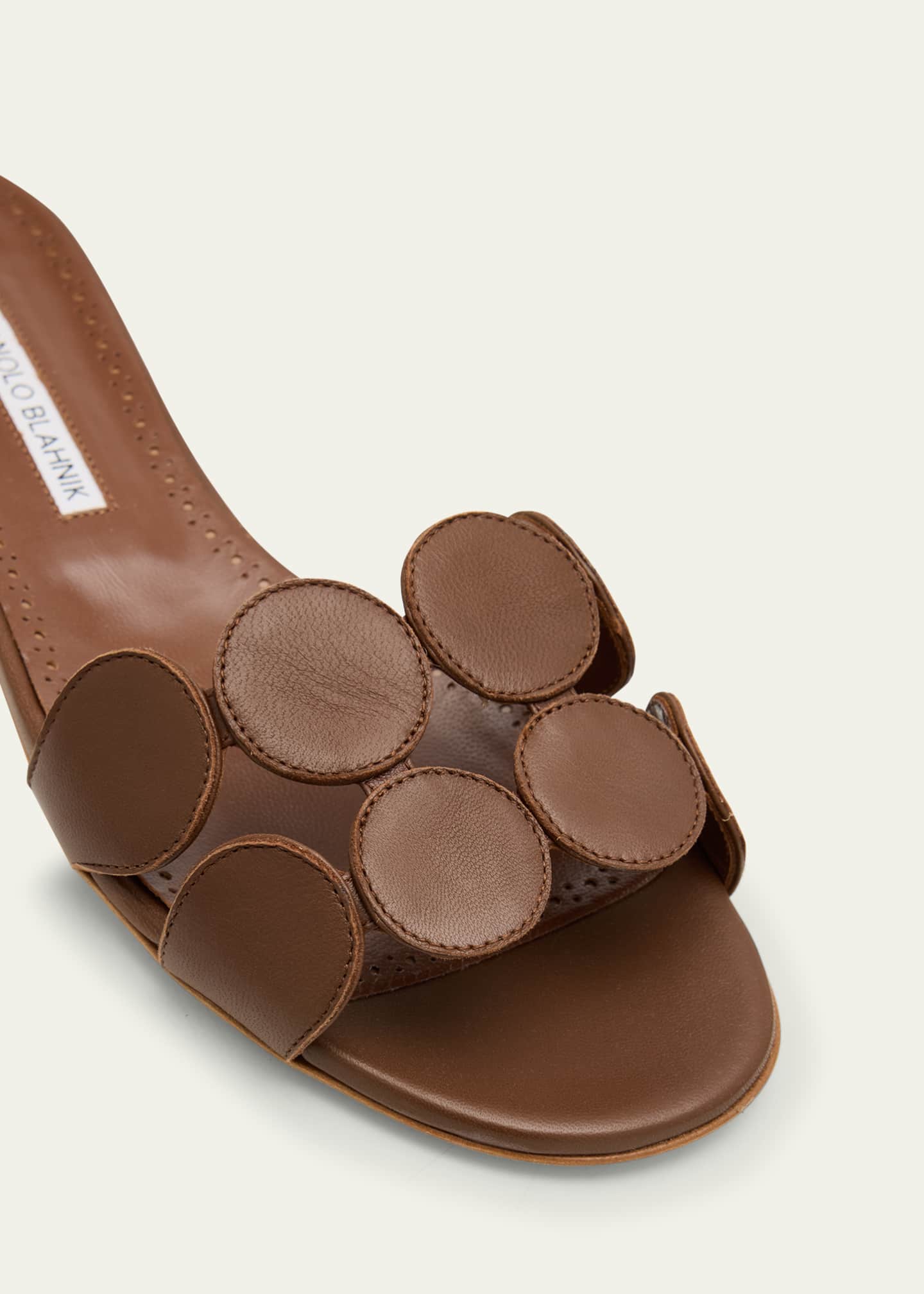 Manolo Blahnik Circle-Cut Leather Flat Slide Sandals Image 5 of 6