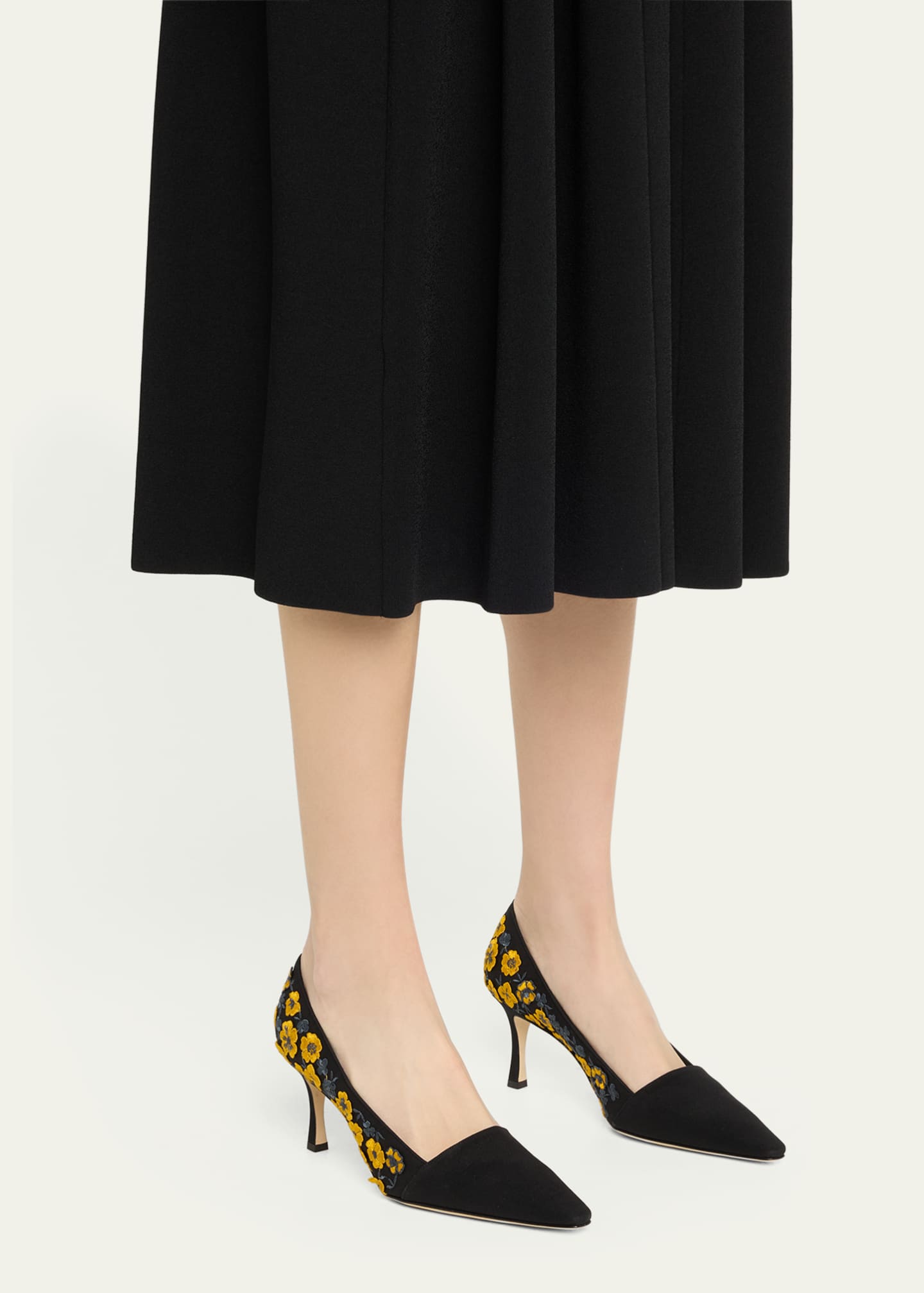 Manolo Blahnik Safiye Floral Embroidered Silk Pumps Image 2 of 6