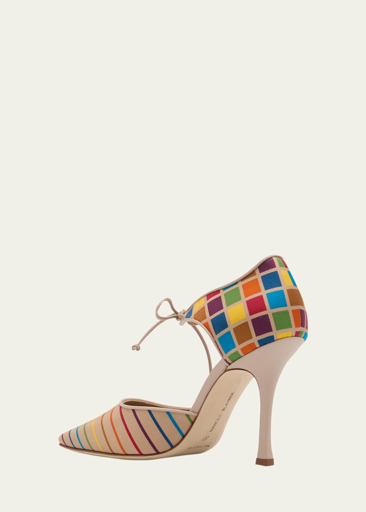 Manolo Blahnik Estho Multicolor Silk Ankle-Tie Pumps Image 2 of 4