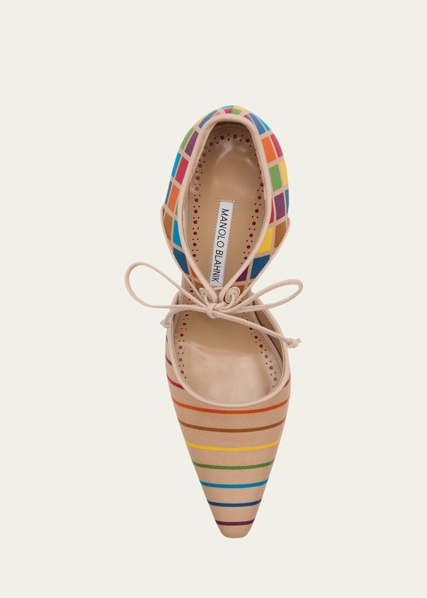 Manolo Blahnik Estho Multicolor Silk Ankle-Tie Pumps Image 4 of 4