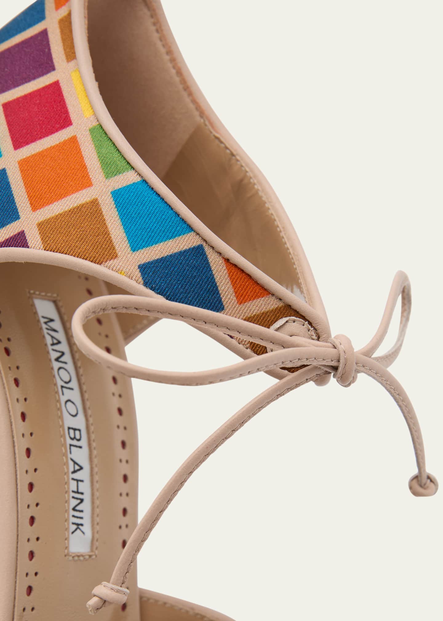 Manolo Blahnik Estho Multicolor Silk Ankle-Tie Pumps Image 3 of 4
