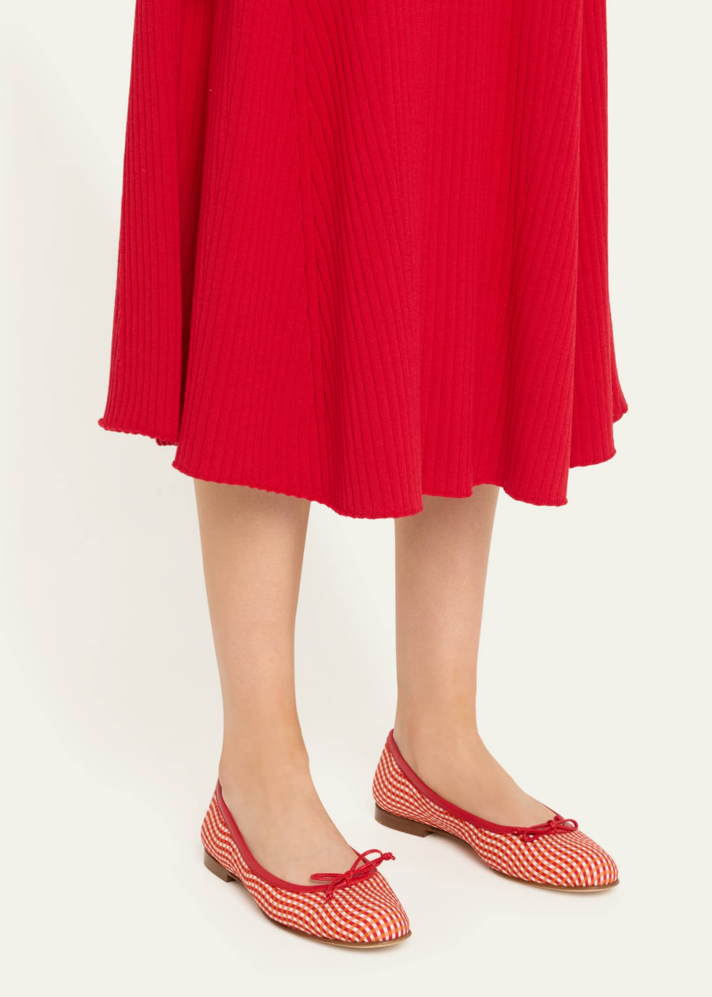 Manolo Blahnik Veralli Check Cotton Bow Ballerina Flats Image 2 of 6