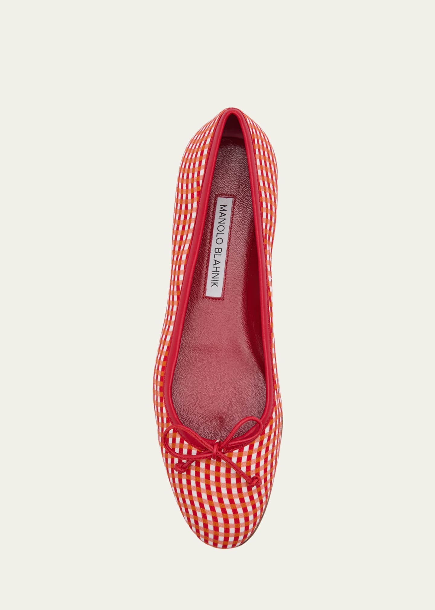 Manolo Blahnik Veralli Check Cotton Bow Ballerina Flats Image 6 of 6