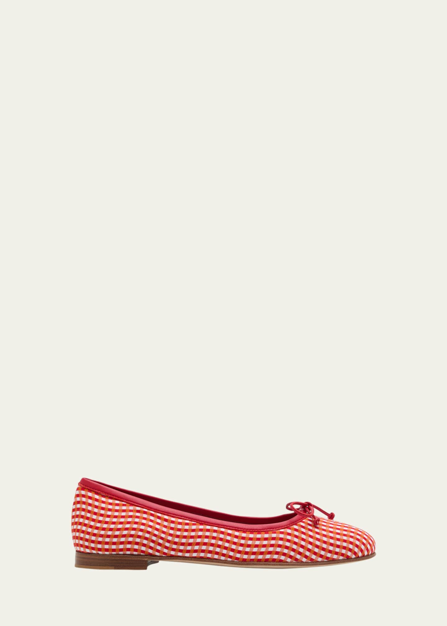Manolo Blahnik Veralli Check Cotton Bow Ballerina Flats Image 1 of 6