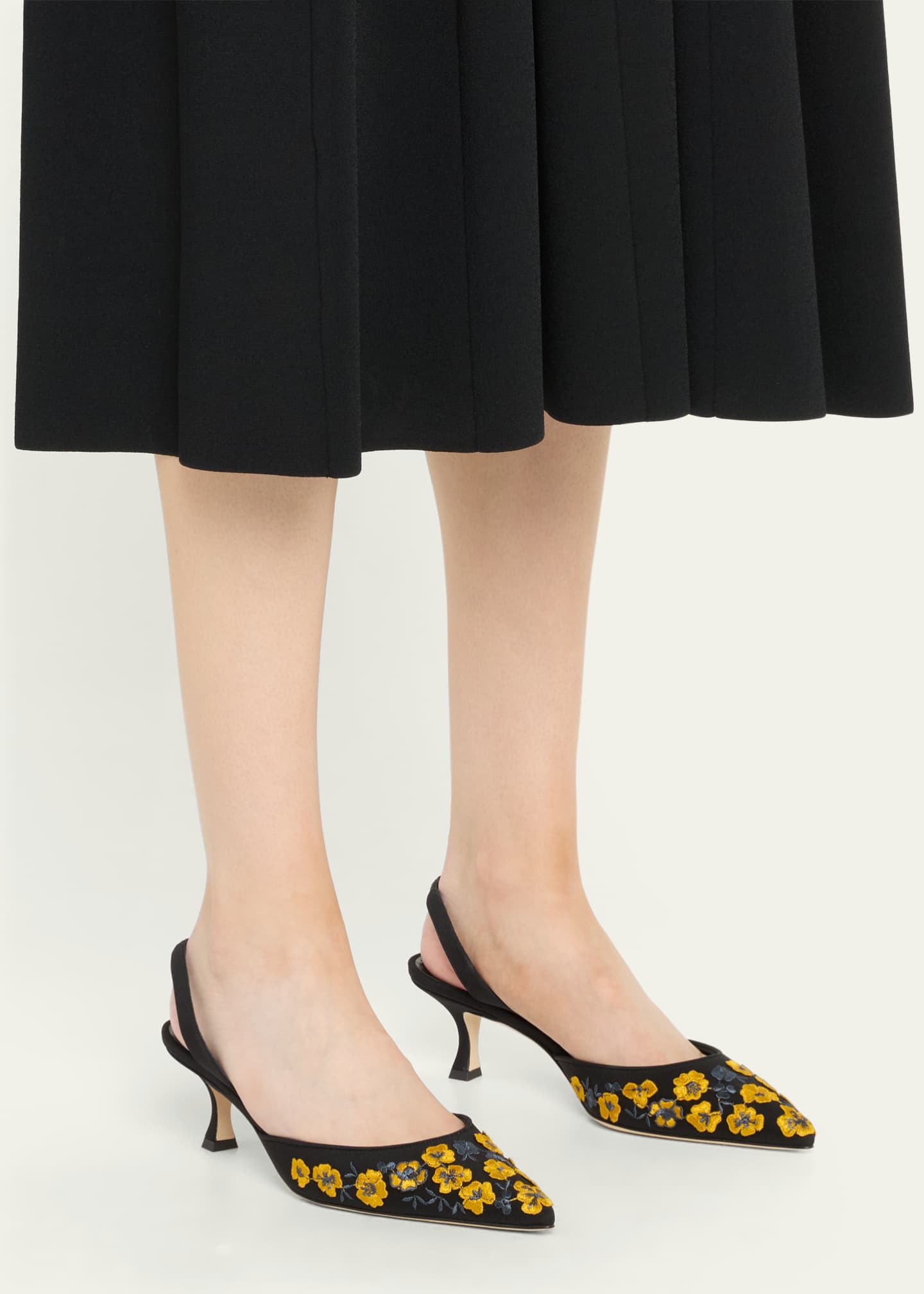 Manolo Blahnik Carolyne Embroidered Satin Slingback Pumps Image 2 of 6