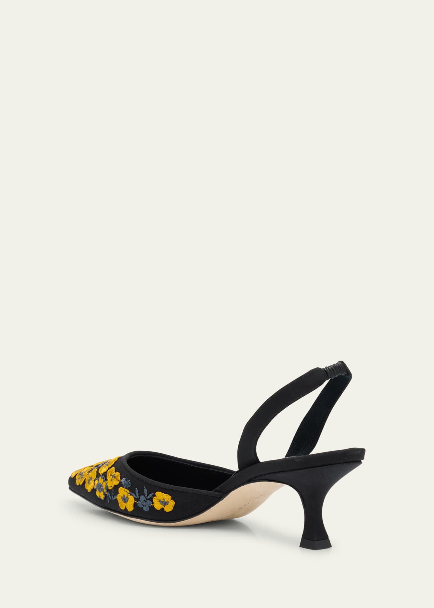 Manolo Blahnik Carolyne Embroidered Satin Slingback Pumps Image 4 of 6