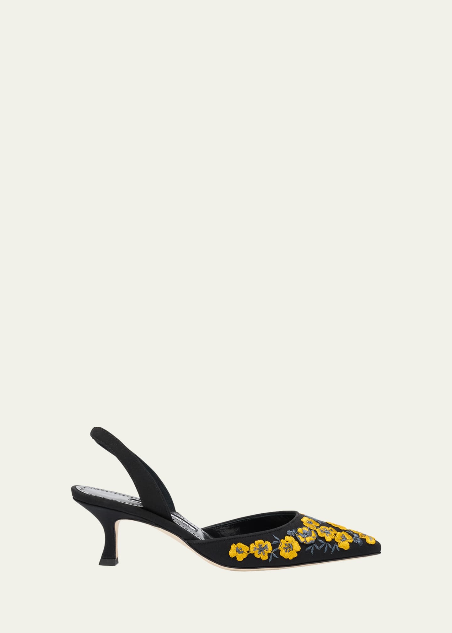 Manolo Blahnik Carolyne Embroidered Satin Slingback Pumps Image 1 of 6