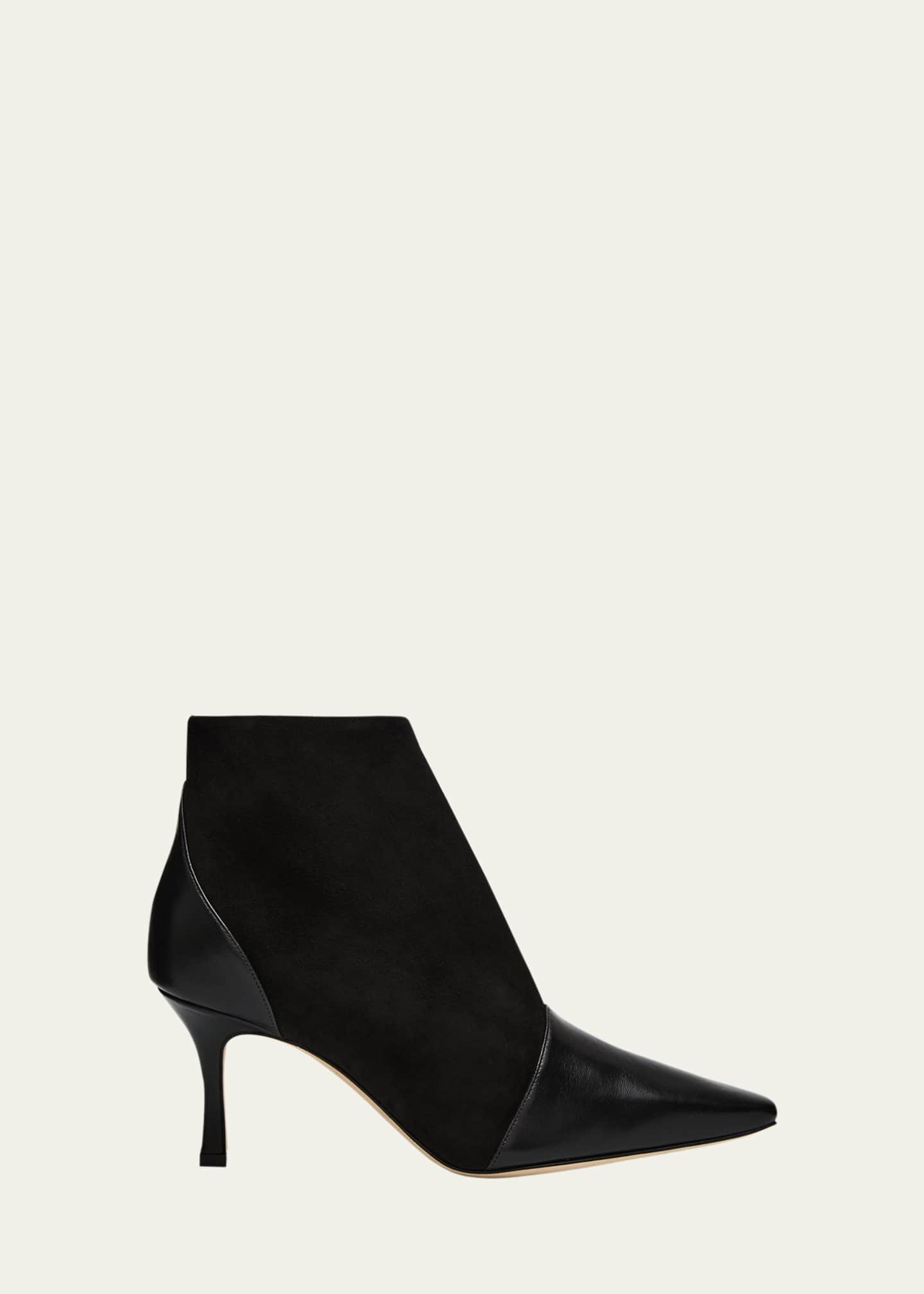 Manolo Blahnik Mixed Leather Kitten Booties Image 1 of 6