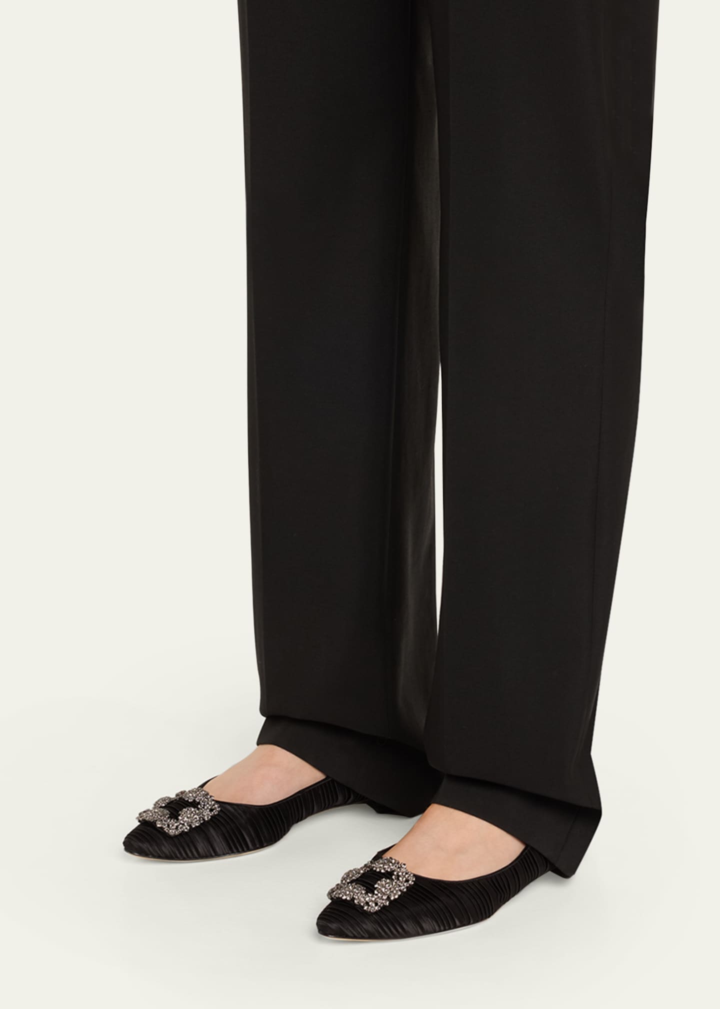 Manolo Blahnik Hangisi Pleated Satin Buckle Ballerina Flats Image 2 of 6