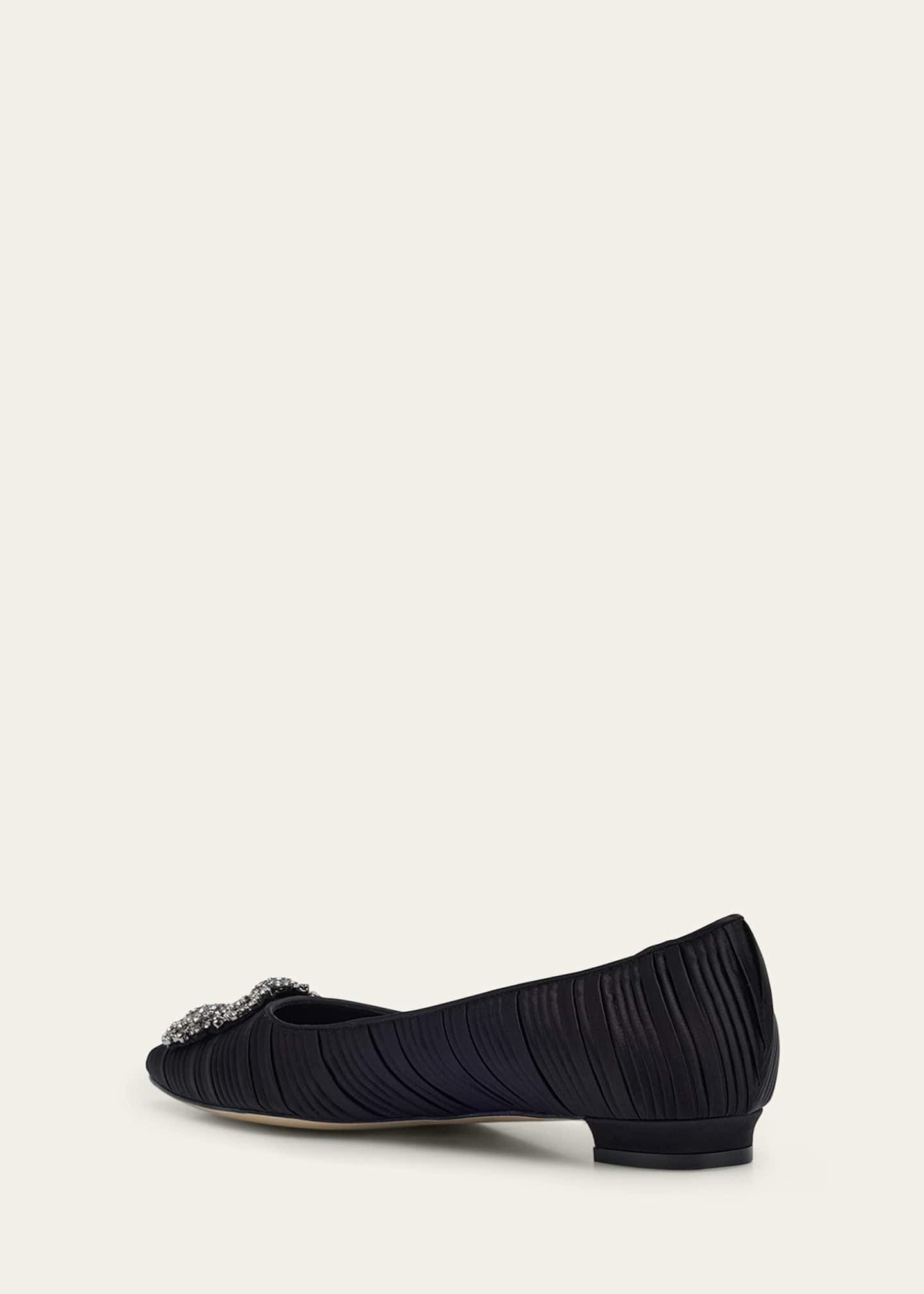 Manolo Blahnik Hangisi Pleated Satin Buckle Ballerina Flats Image 4 of 6