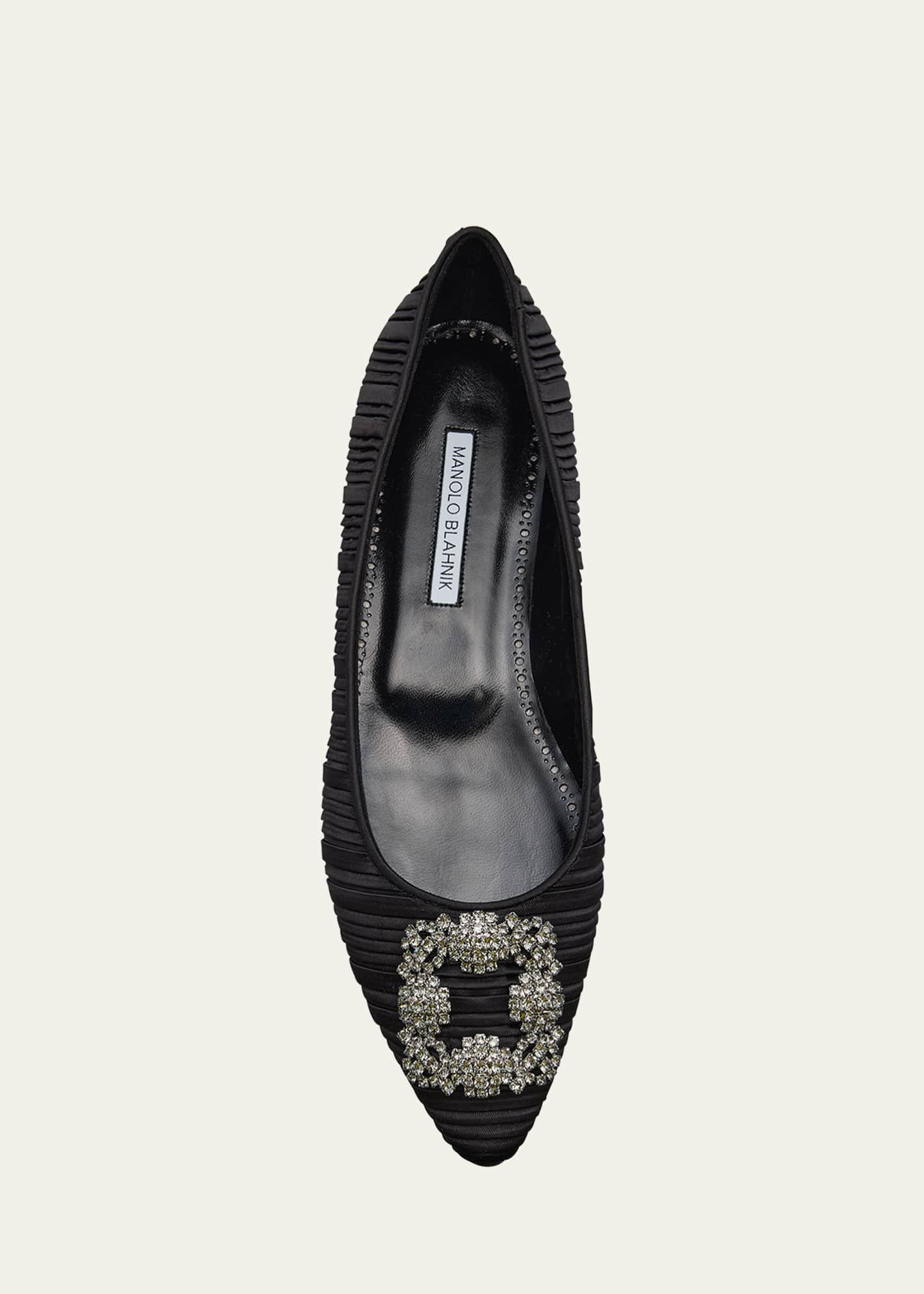 Manolo Blahnik Hangisi Pleated Satin Buckle Ballerina Flats Image 6 of 6