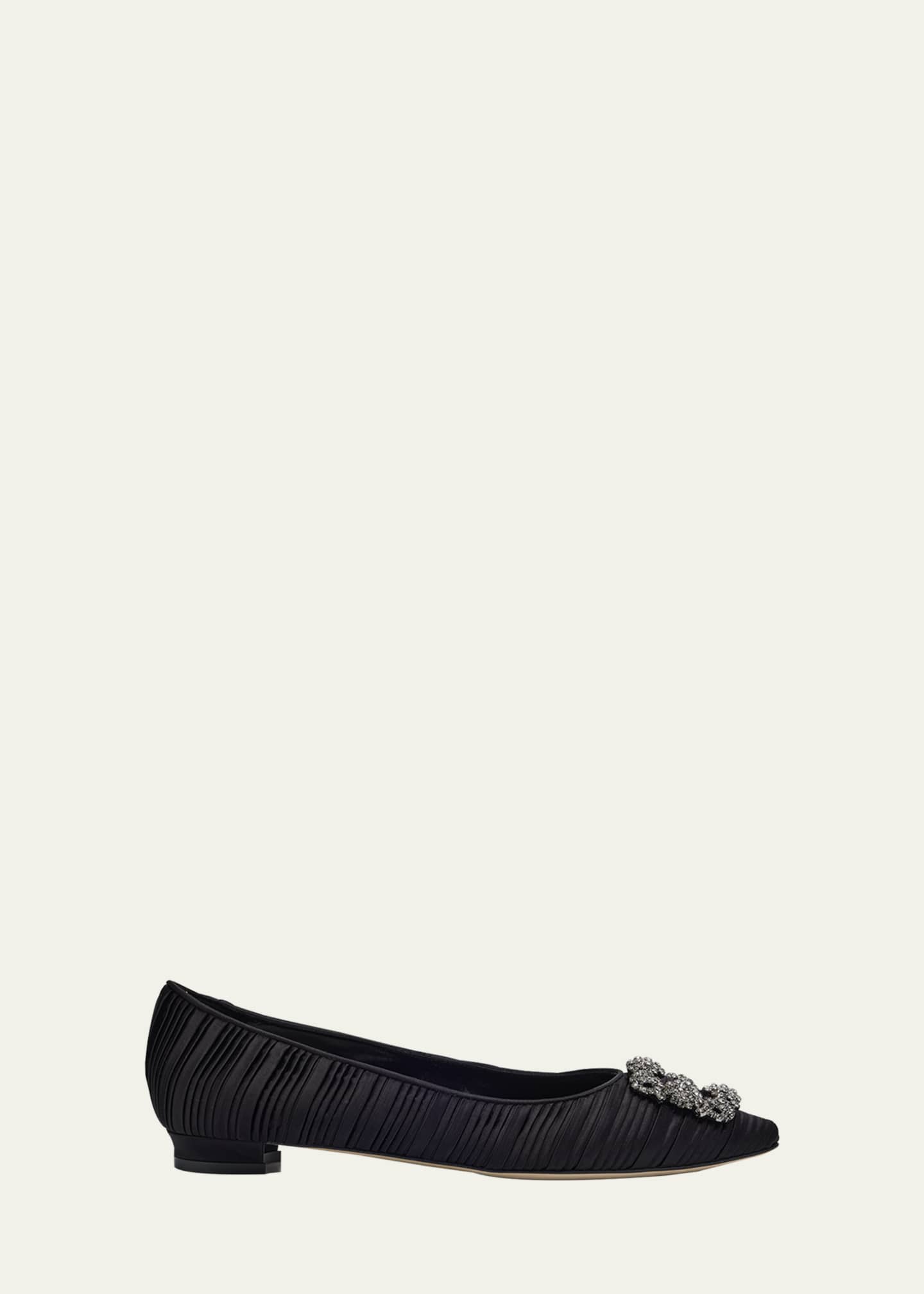 Manolo Blahnik Hangisi Pleated Satin Buckle Ballerina Flats Image 1 of 6