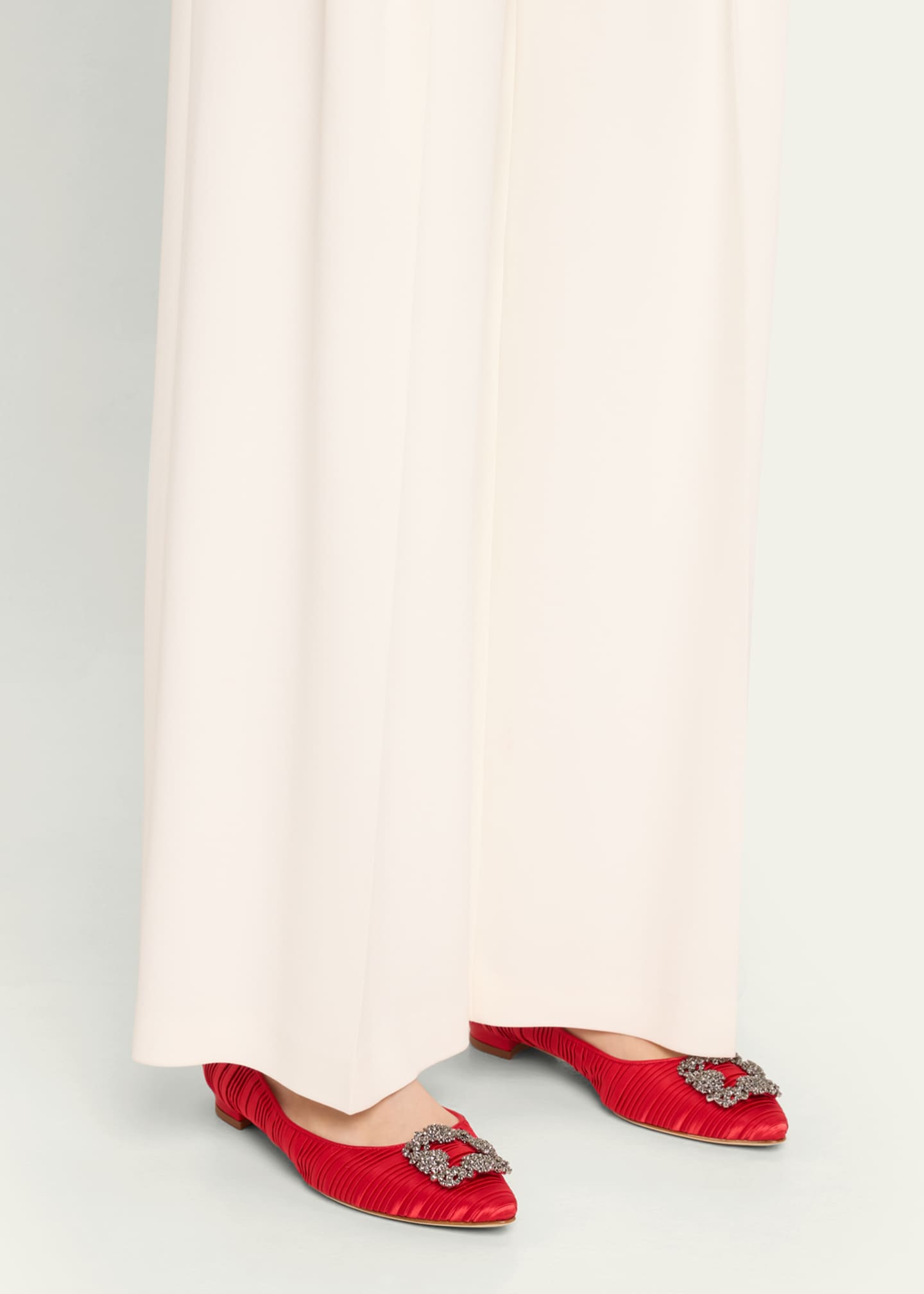 Manolo Blahnik Hangisi Pleated Satin Buckle Ballerina Flats Image 2 of 6