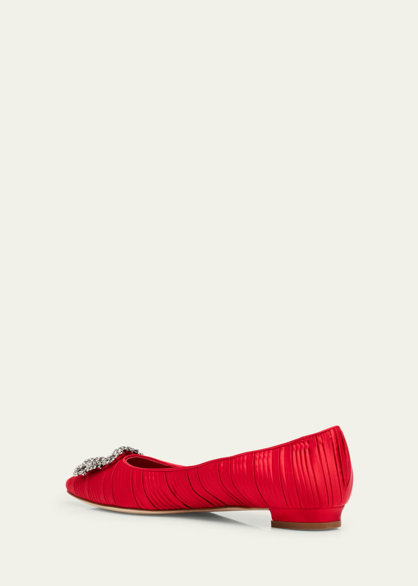 Manolo Blahnik Hangisi Pleated Satin Buckle Ballerina Flats Image 4 of 6