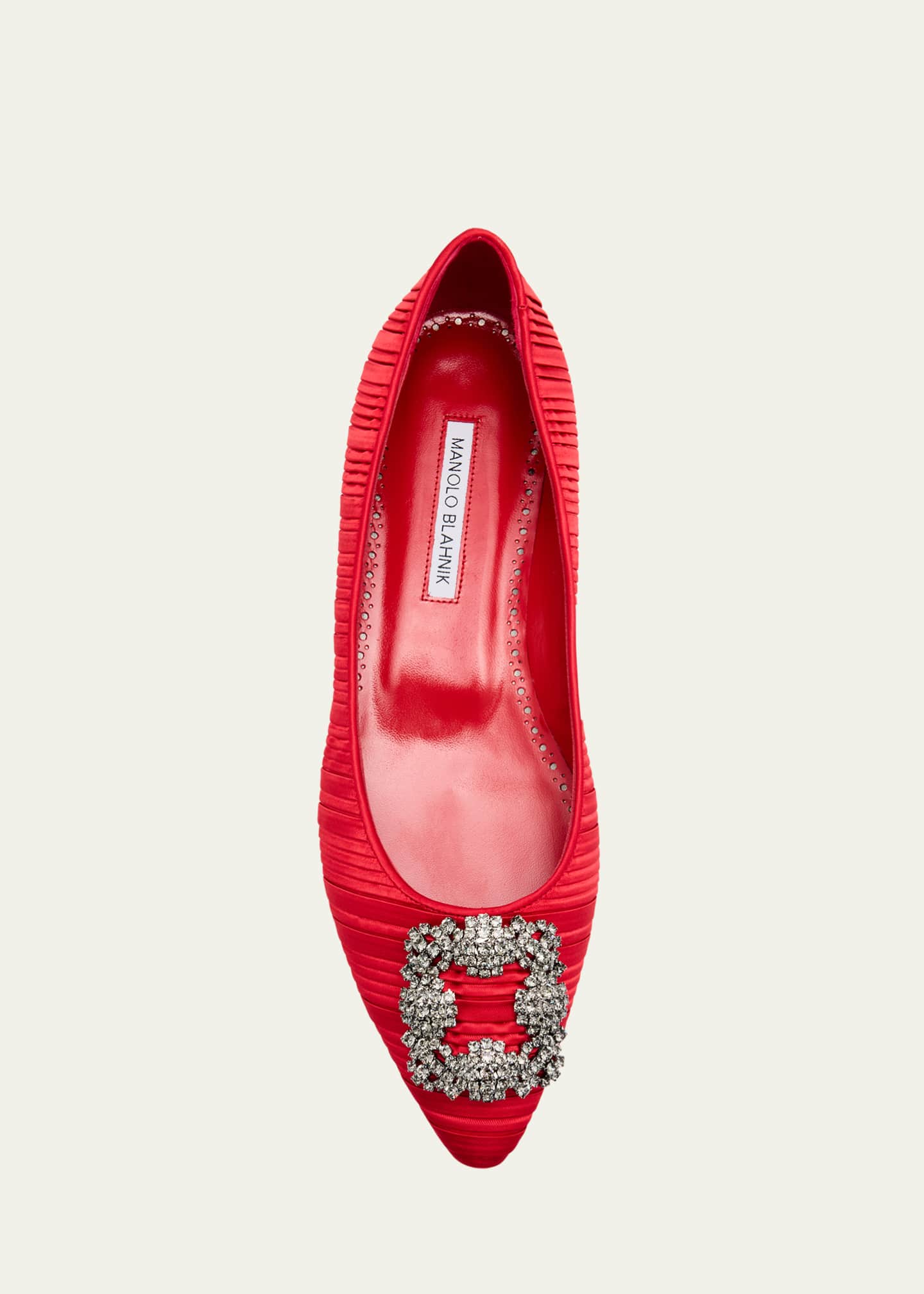 Manolo Blahnik Hangisi Pleated Satin Buckle Ballerina Flats Image 6 of 6