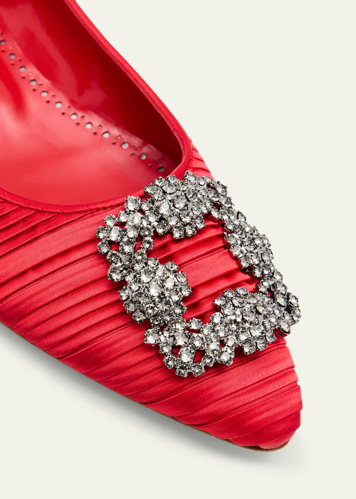 Manolo Blahnik Hangisi Pleated Satin Buckle Ballerina Flats Image 5 of 6