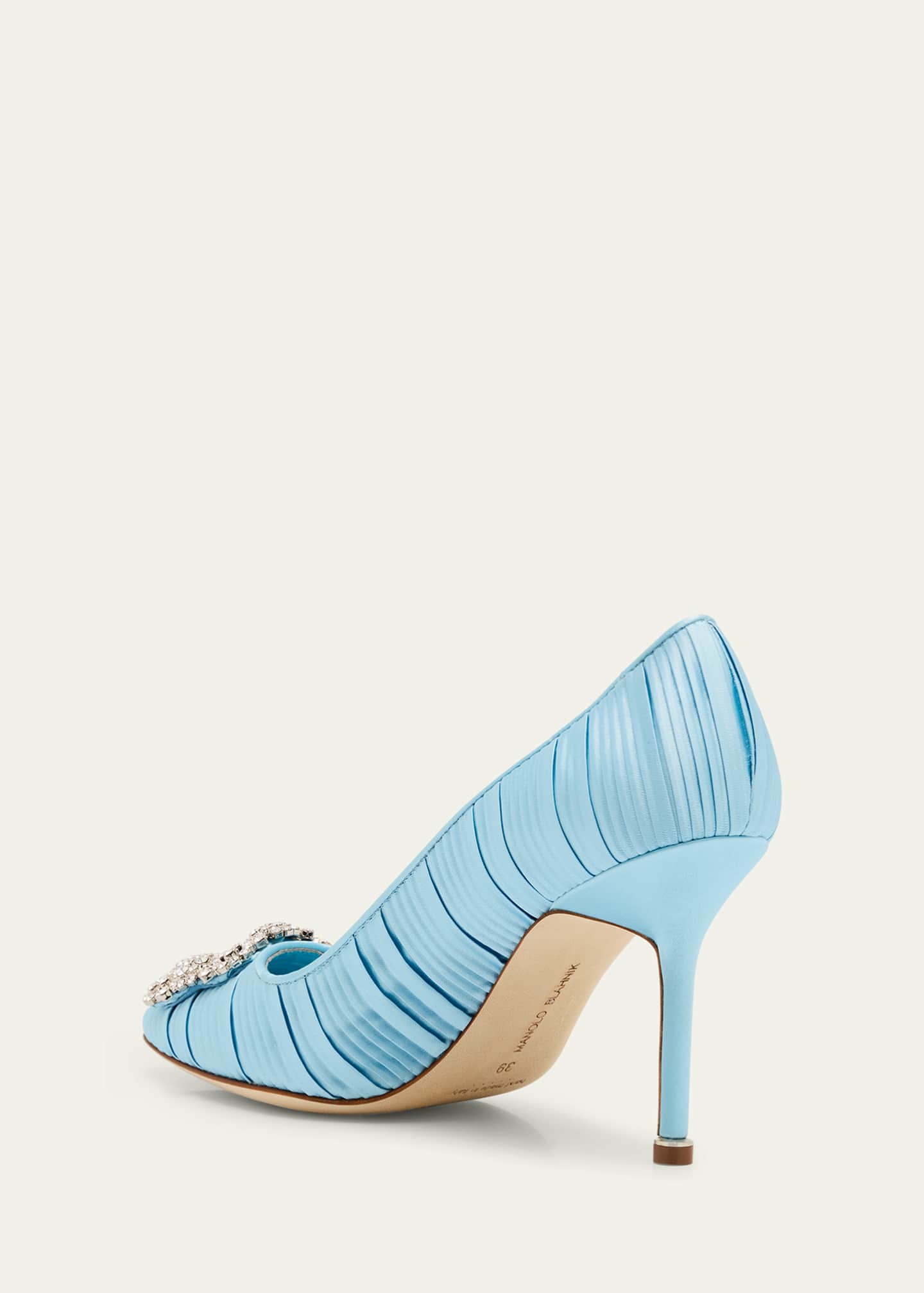 Manolo Blahnik Hangisi Pleated Satin Buckle Pumps Image 3 of 5
