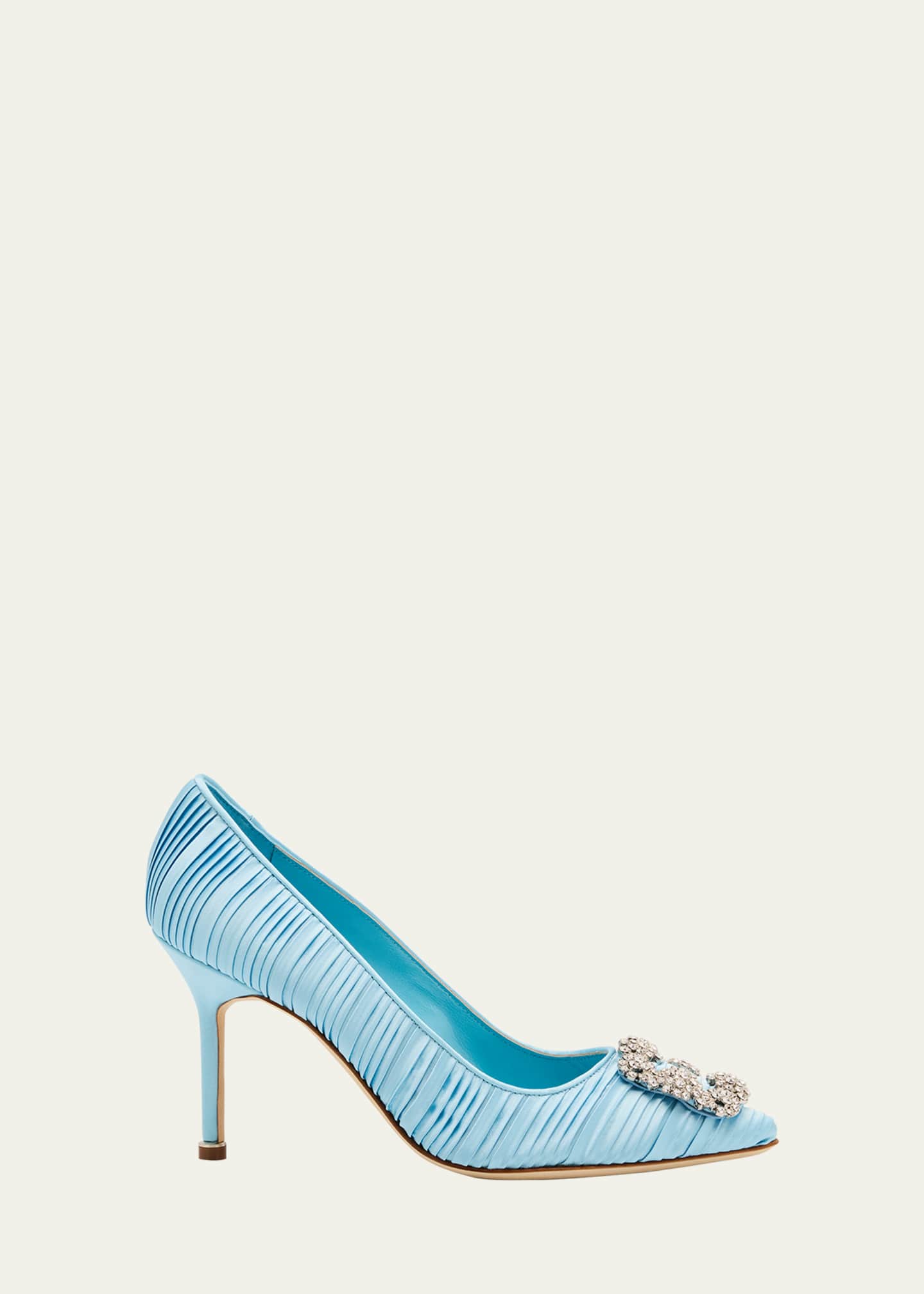 Manolo Blahnik Hangisi Pleated Satin Buckle Pumps Image 1 of 5