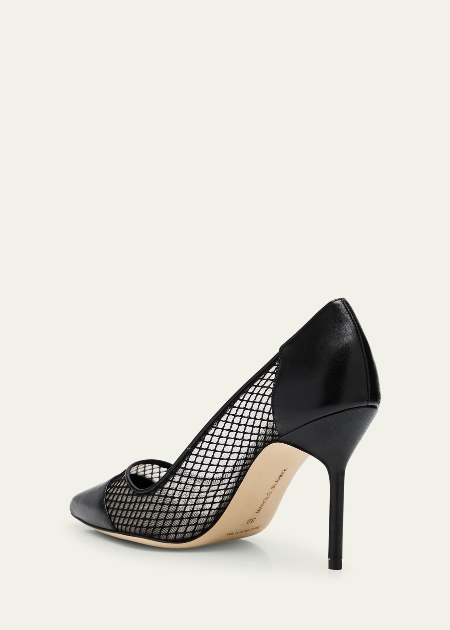 Manolo Blahnik Capcour Net Leather Cap-Toe Pumps Image 4 of 6
