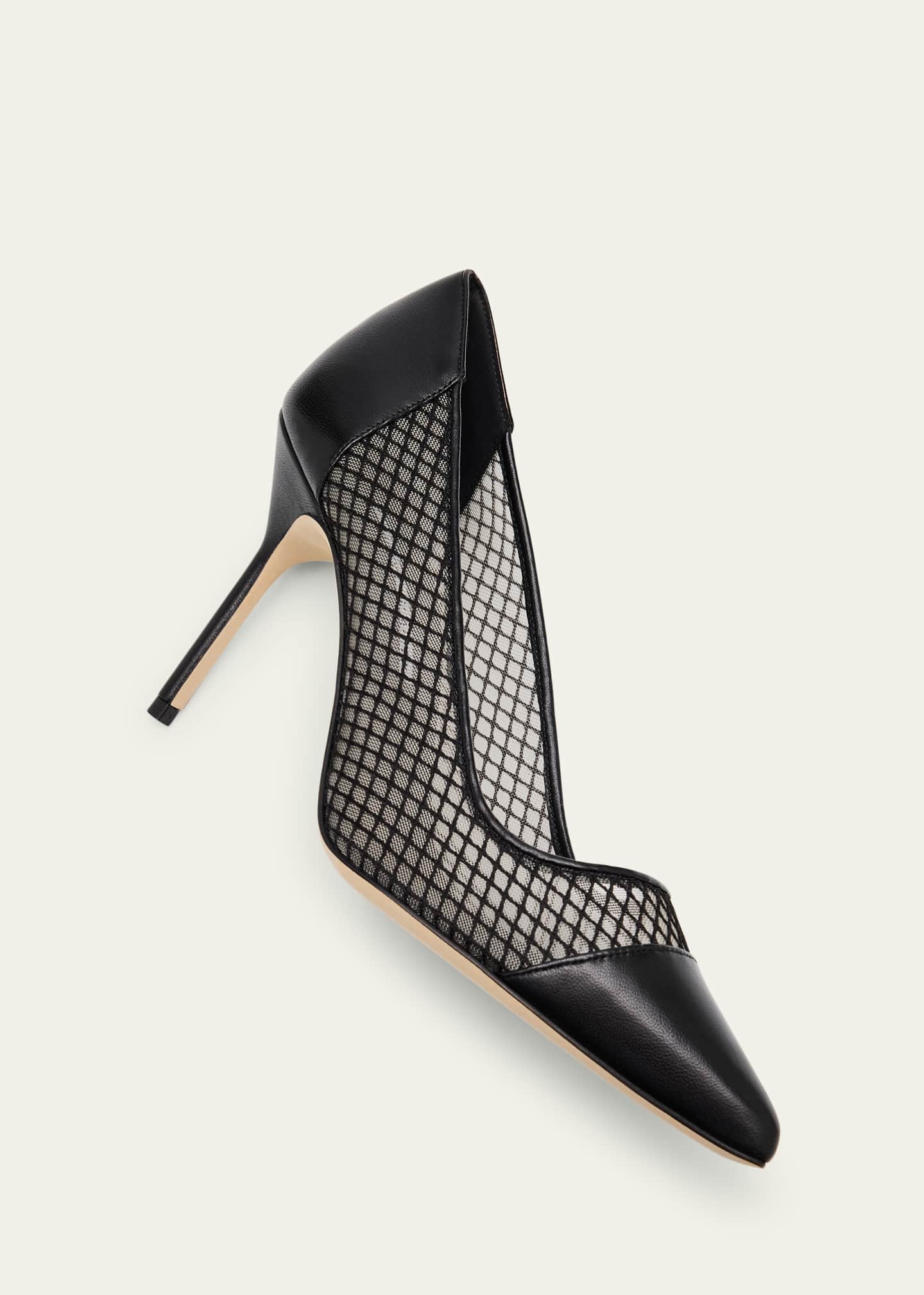 Manolo Blahnik Capcour Net Leather Cap-Toe Pumps Image 6 of 6