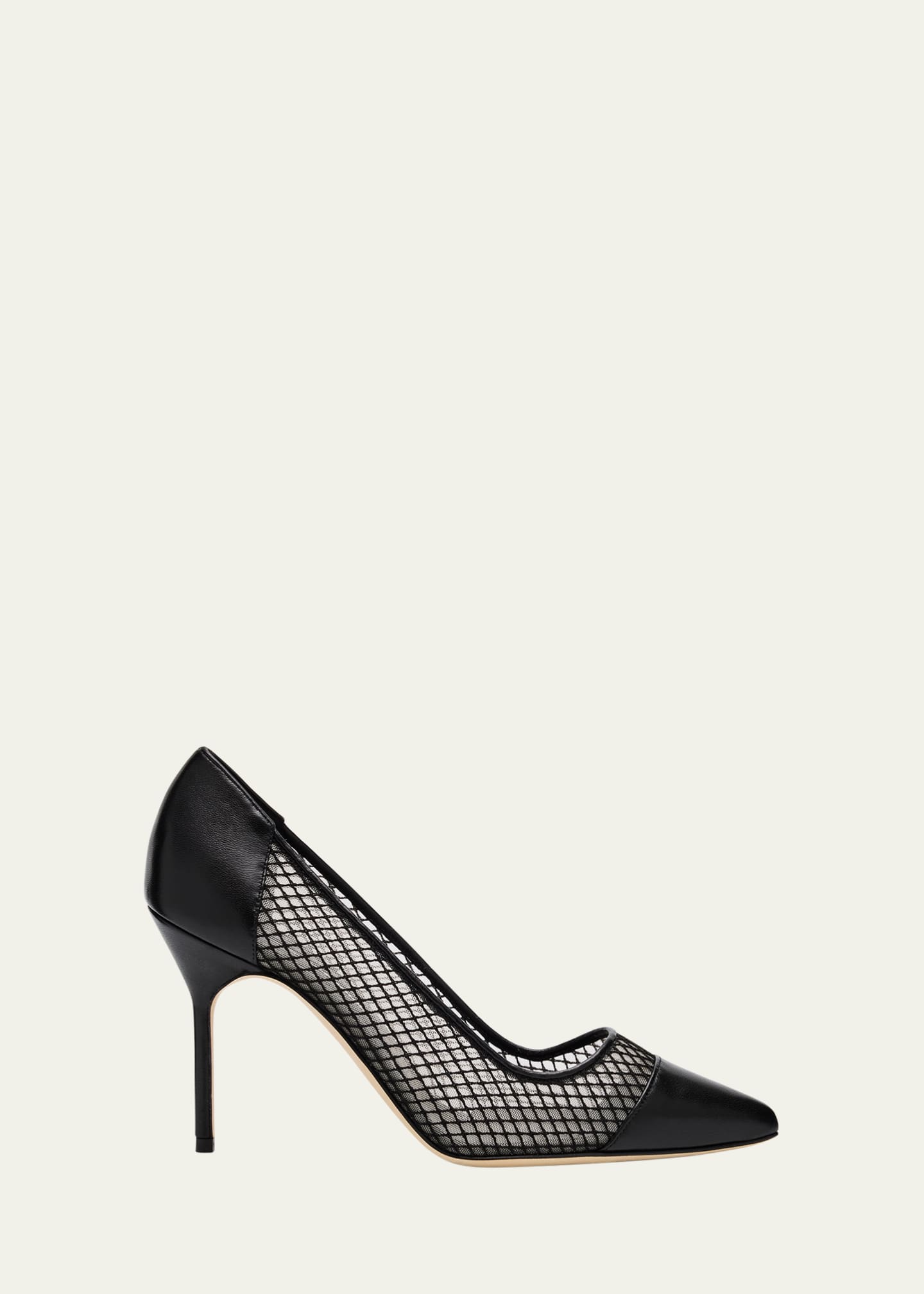 Manolo Blahnik Capcour Net Leather Cap-Toe Pumps Image 1 of 6