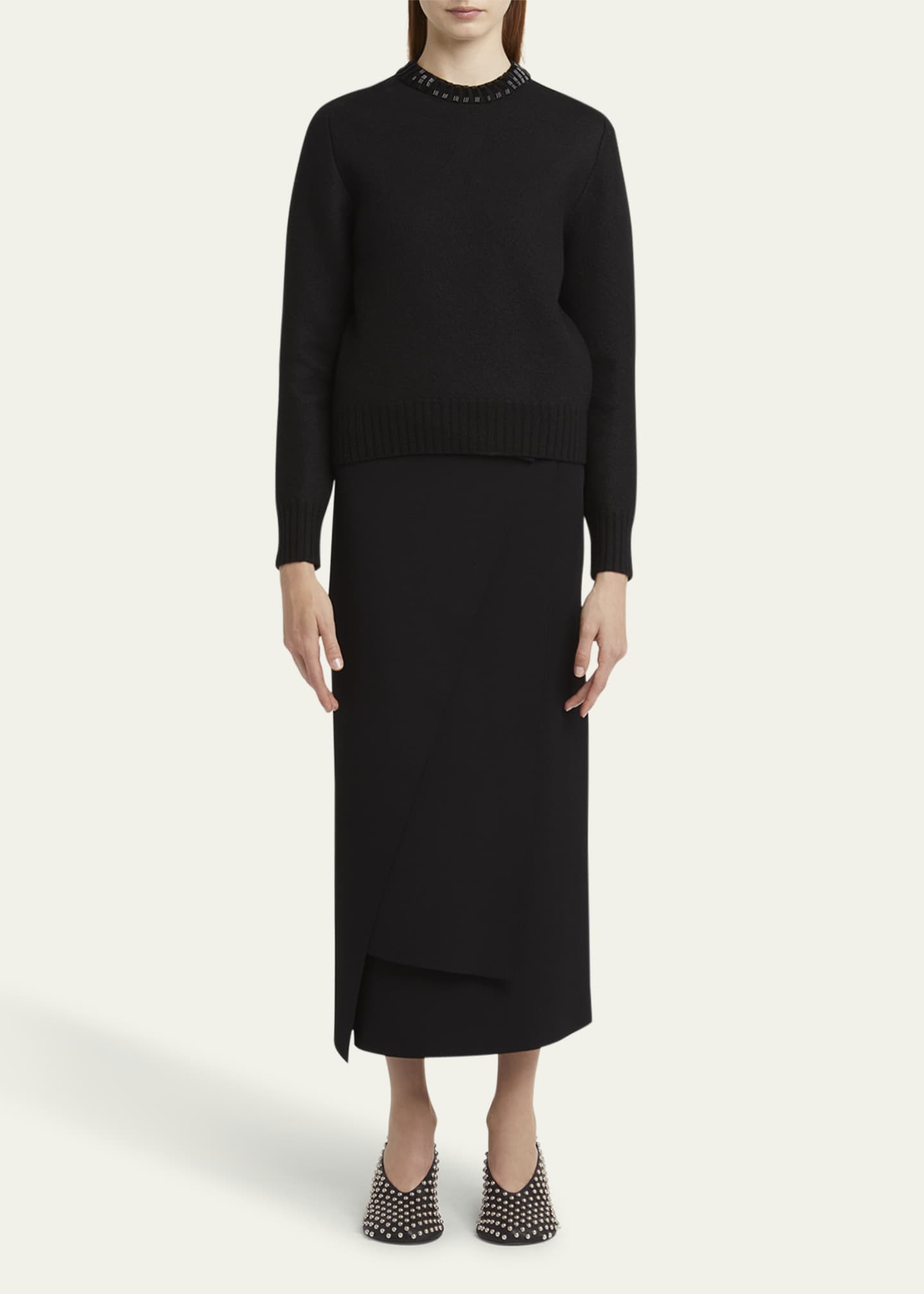 Jil Sander Cruise Beaded Shrunken Fit Wool Sweater Image 2 of 5