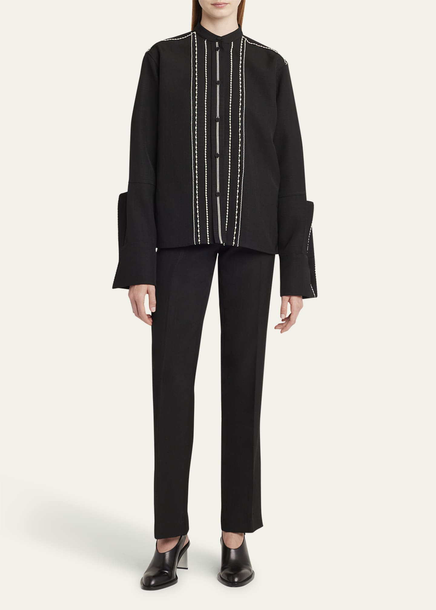 Jil Sander Embroidered Trim Button Down Blouse Image 2 of 5