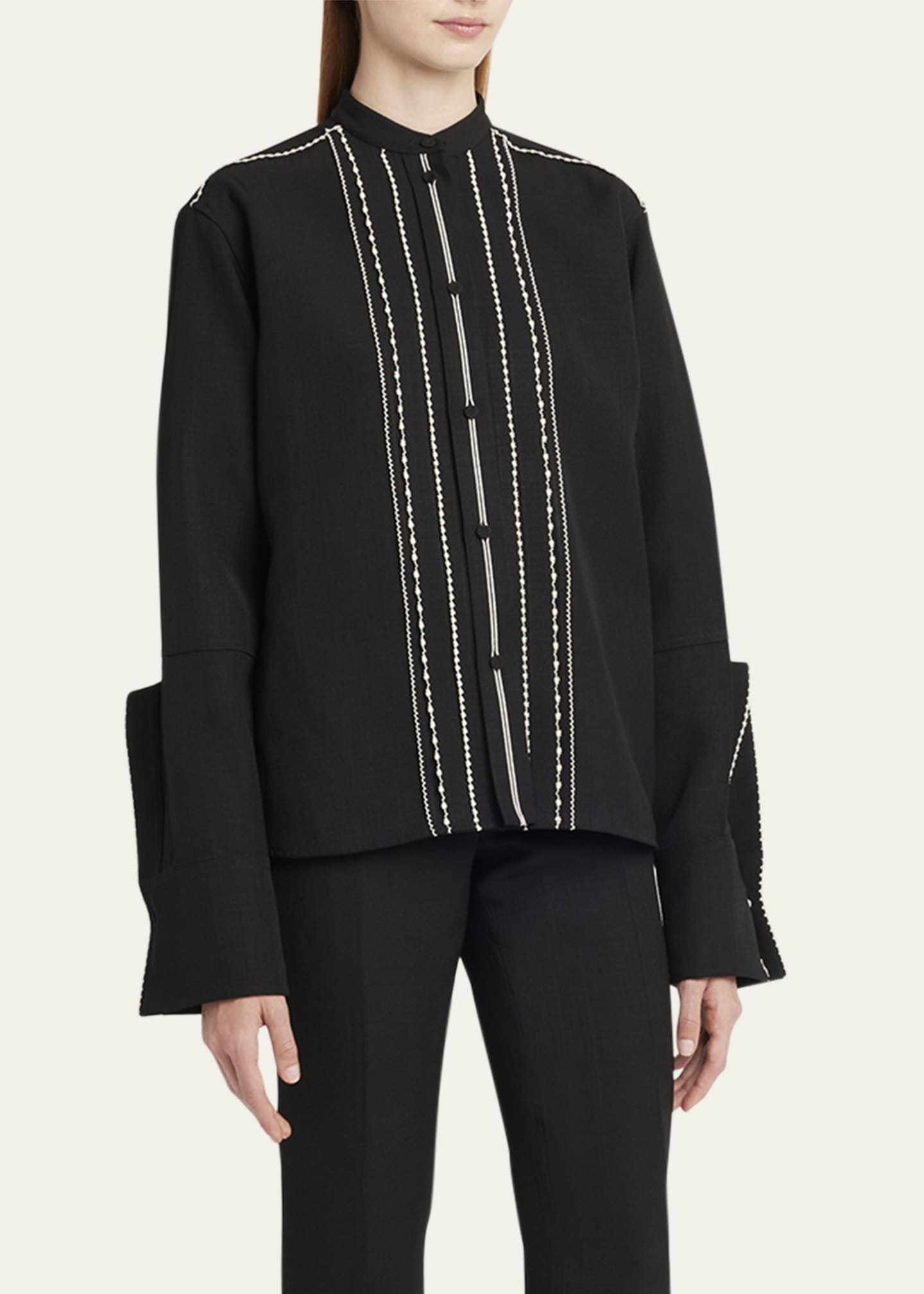 Jil Sander Embroidered Trim Button Down Blouse Image 4 of 5