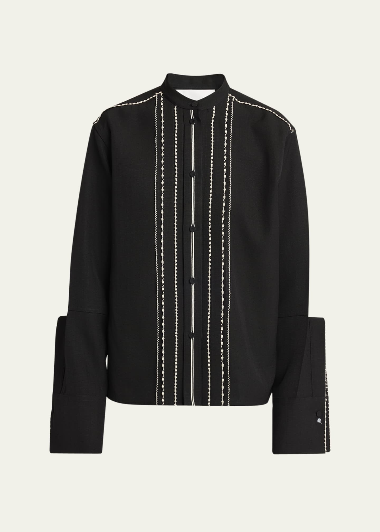 Jil Sander Embroidered Trim Button Down Blouse Image 1 of 5