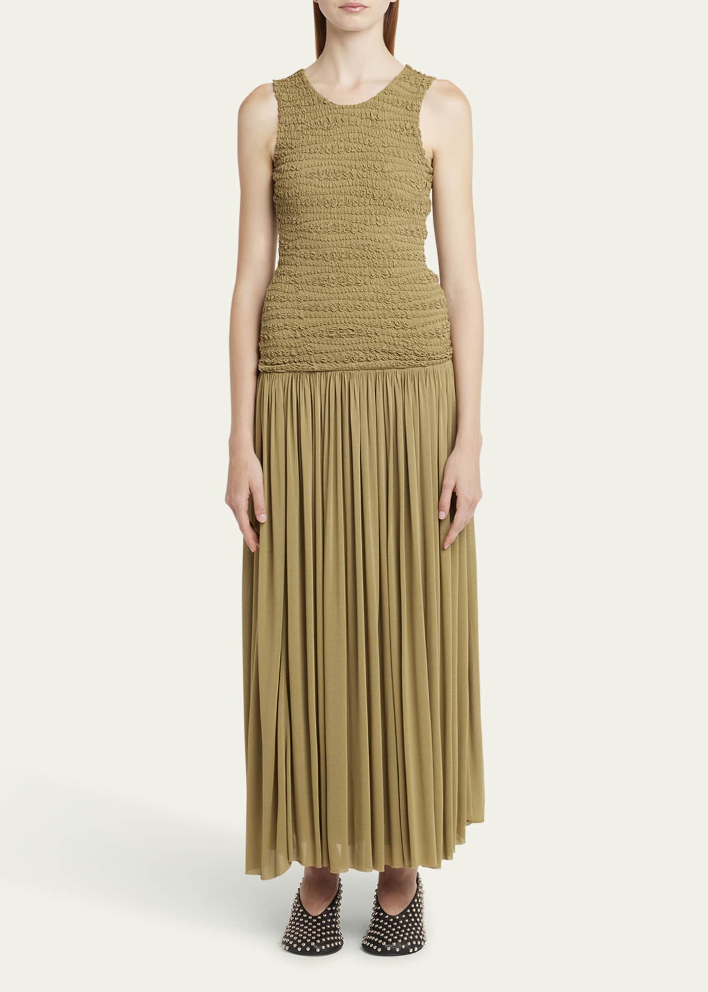 Jil Sander Long Textured Pleated Dress Image 2 of 5