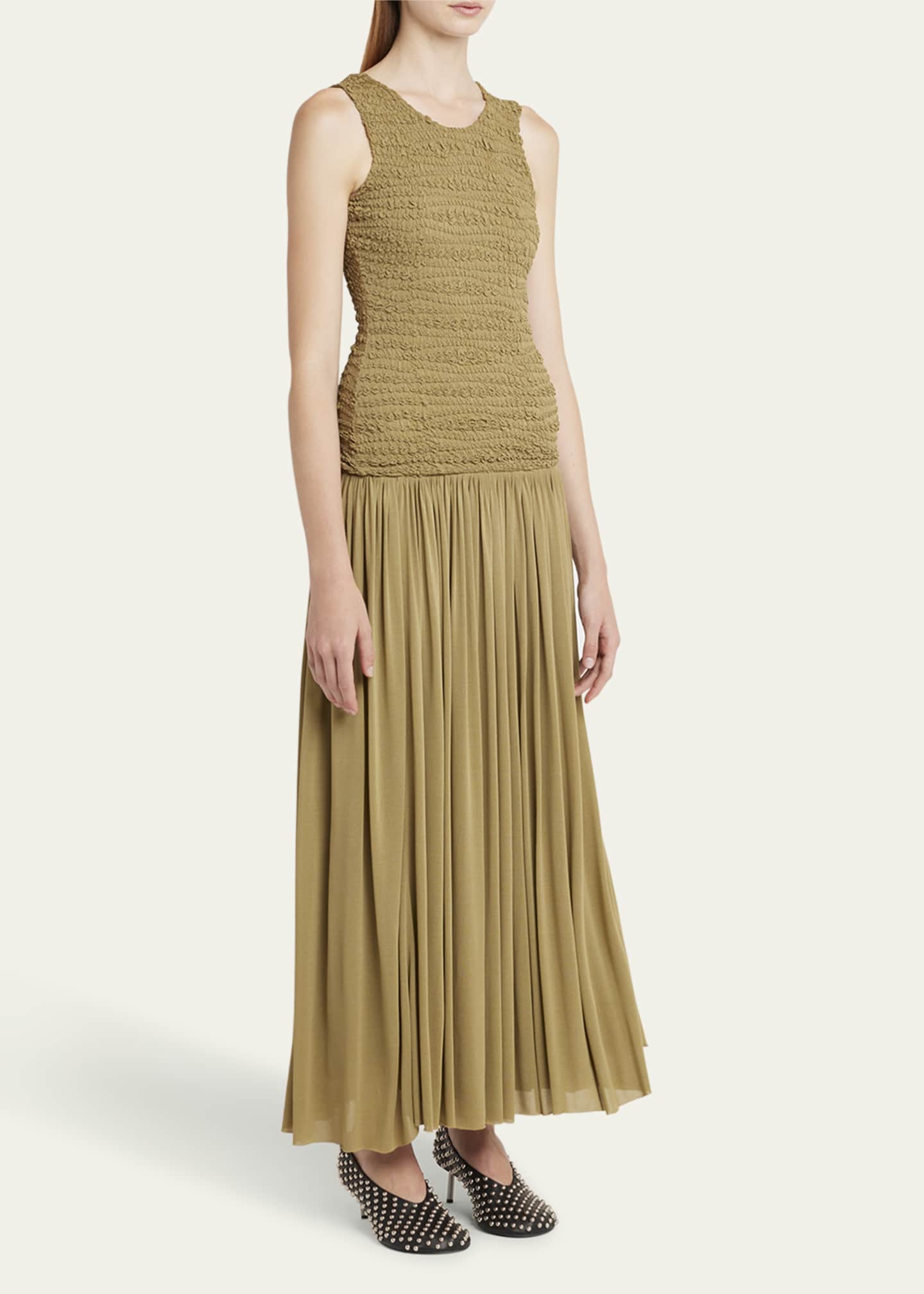 Jil Sander Long Textured Pleated Dress Image 4 of 5