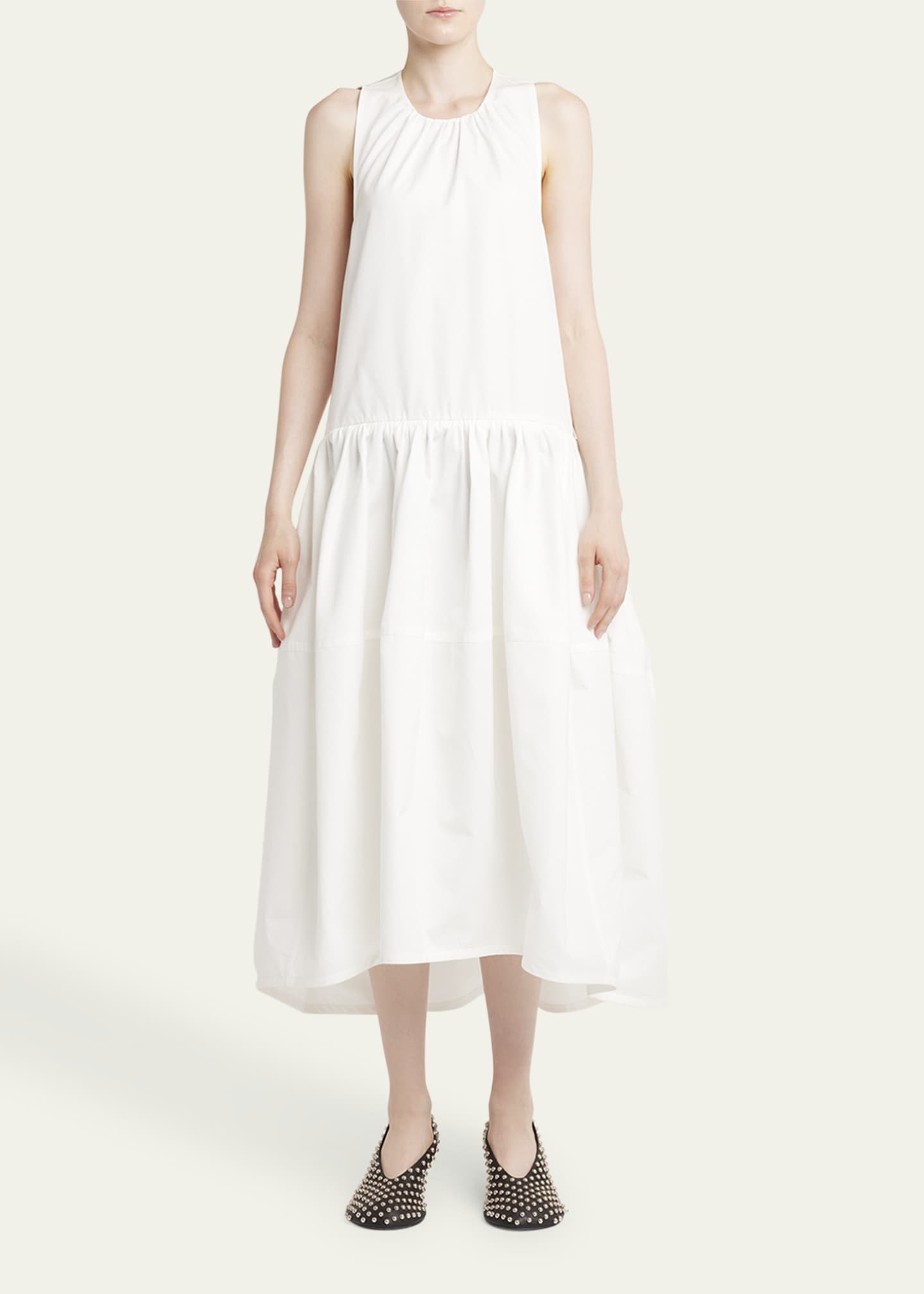 Jil Sander Drop Waist Midi Cotton Dress Image 2 of 5
