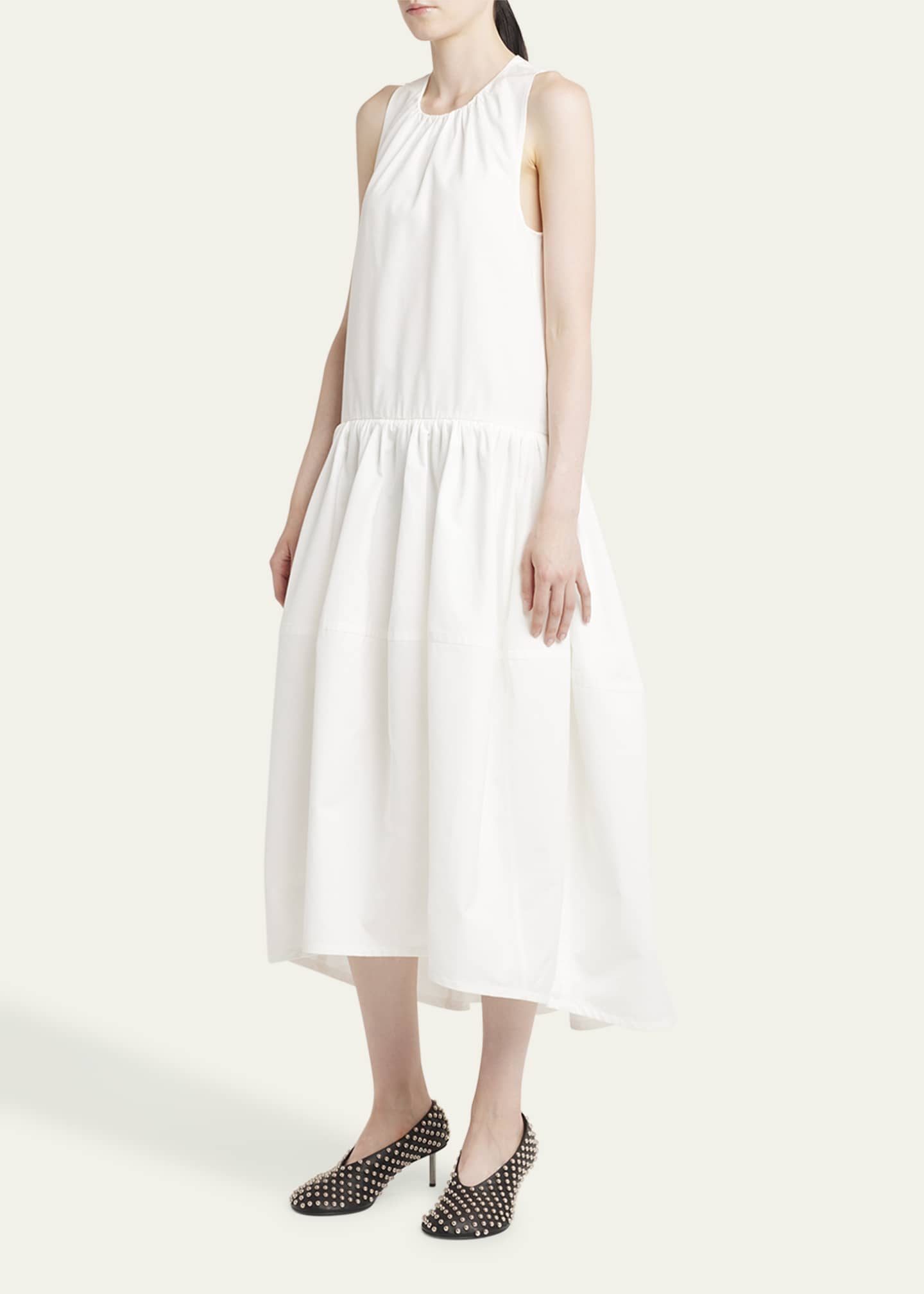 Jil Sander Drop Waist Midi Cotton Dress Image 4 of 5