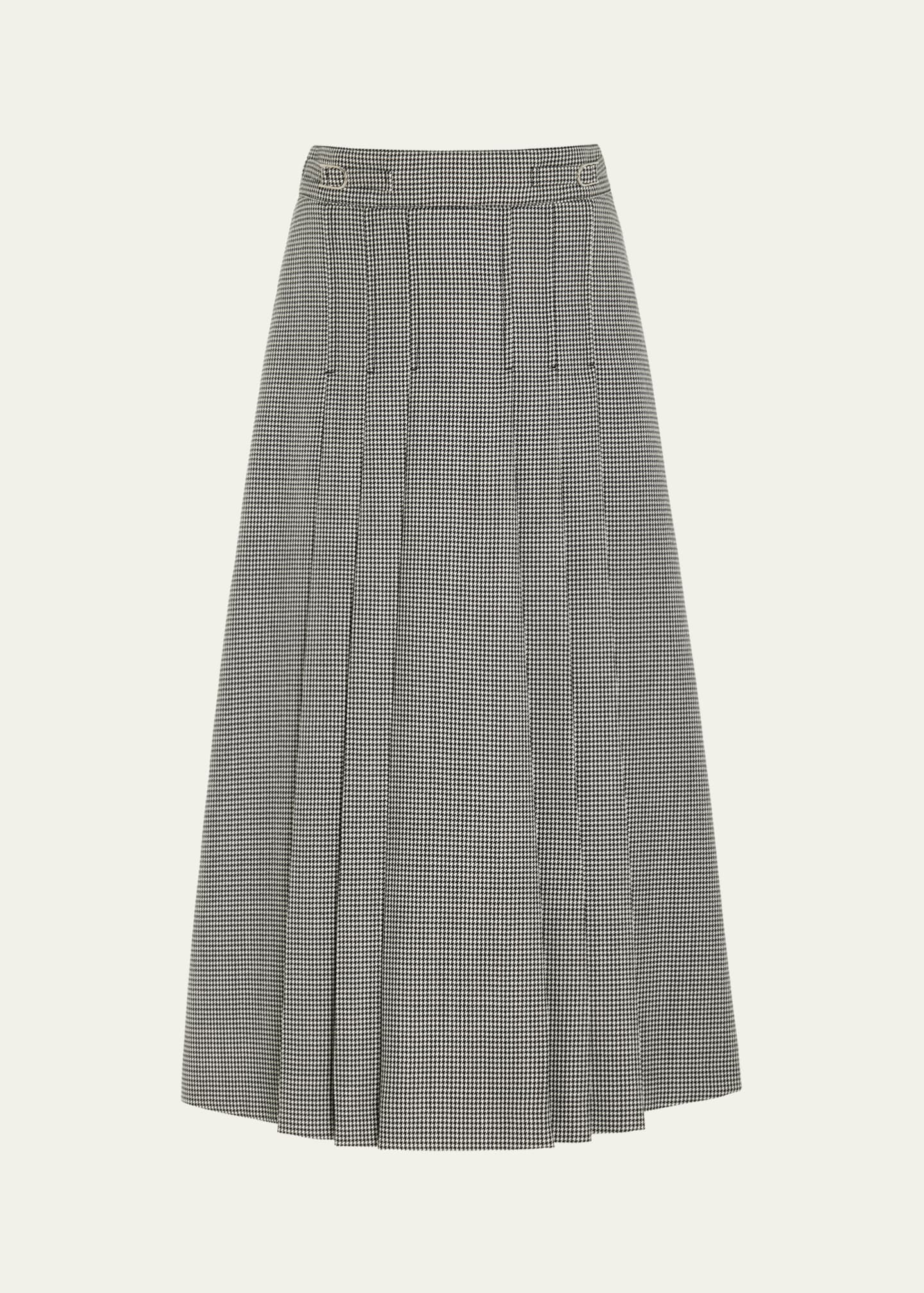 Gabriela Hearst Wesley Houndstooth Midi Pleated Skirt