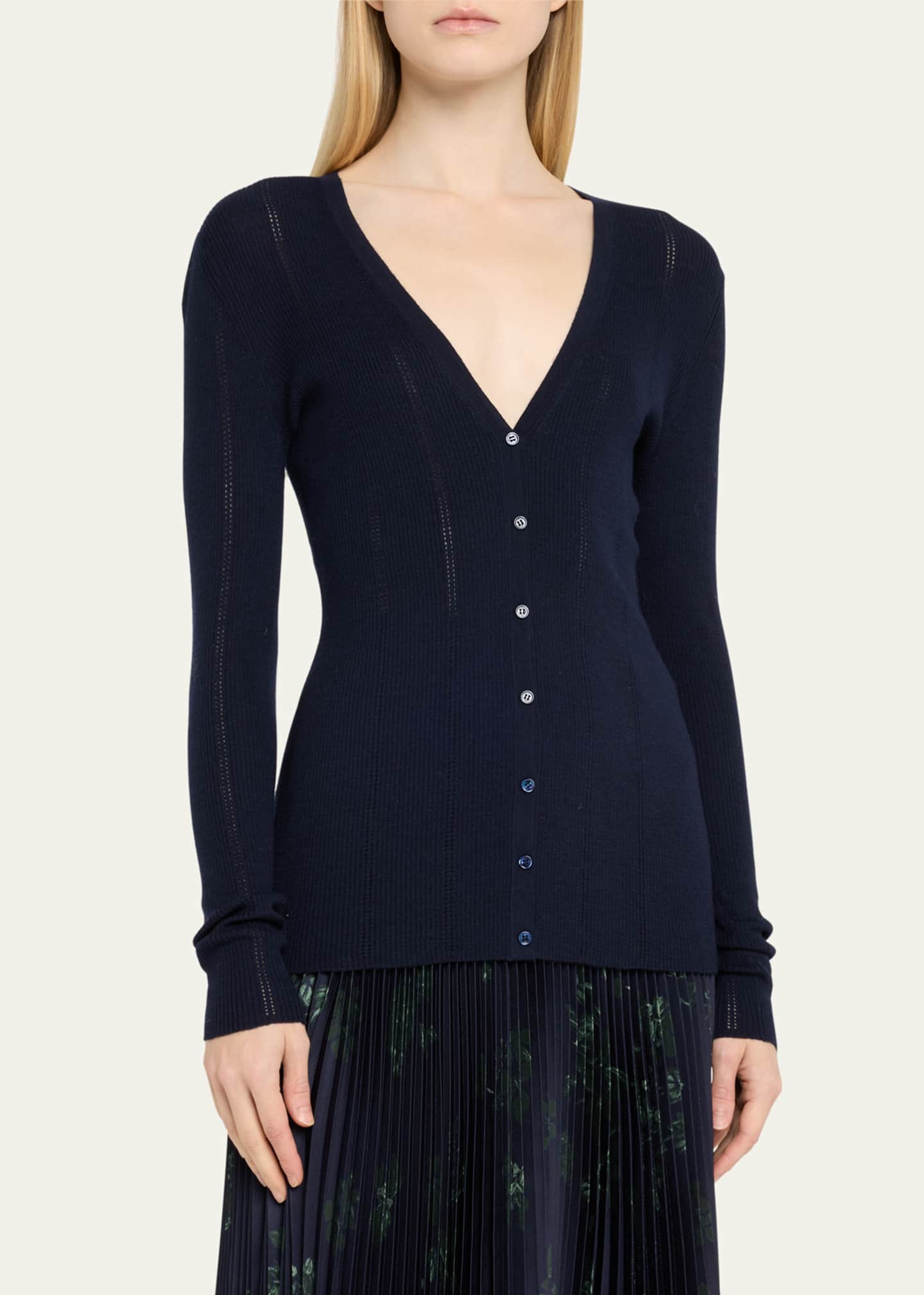Gabriela Hearst Lillian Slim V-Neck Wool Cardigan Image 4 of 5