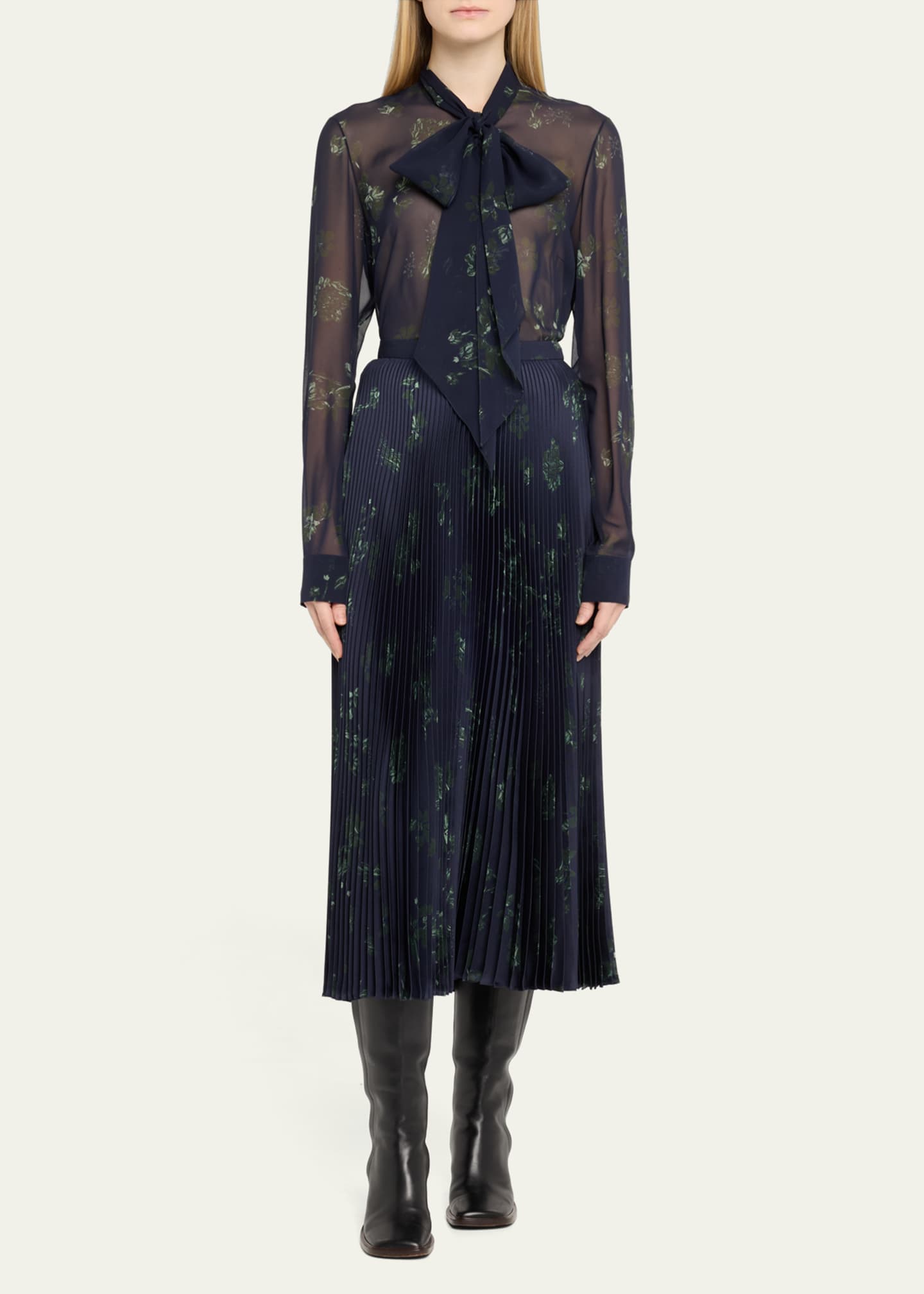 Gabriela Hearst Shildon Sheer Floral Scarf-Tie Top Image 2 of 5
