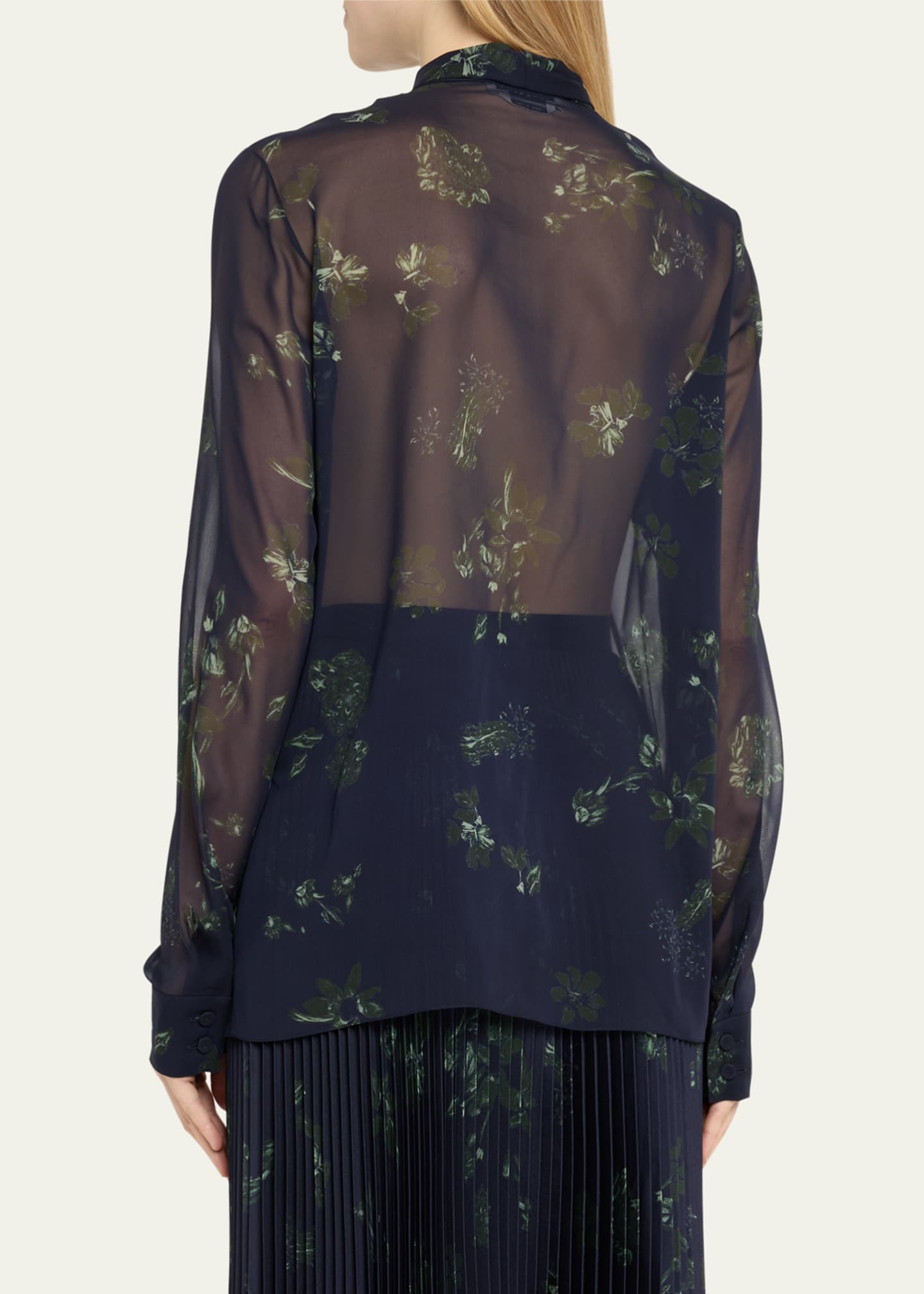 Gabriela Hearst Shildon Sheer Floral Scarf-Tie Top Image 3 of 5