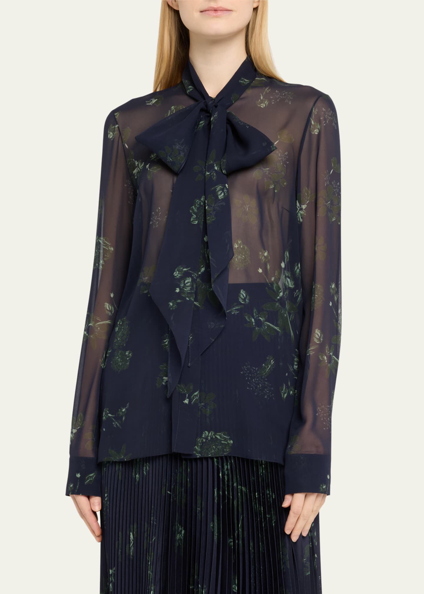 Gabriela Hearst Shildon Sheer Floral Scarf-Tie Top Image 4 of 5