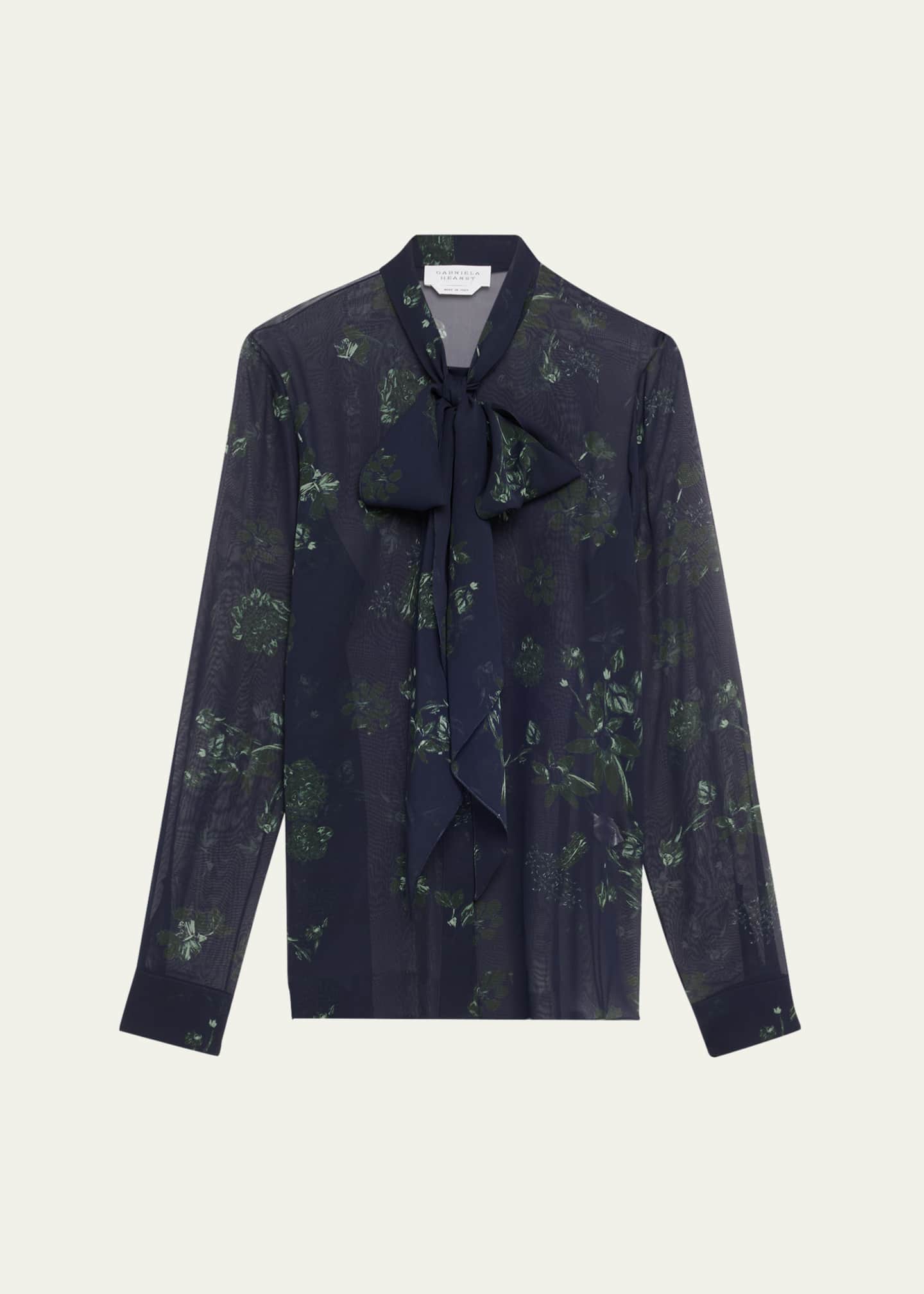 Gabriela Hearst Shildon Sheer Floral Scarf-Tie Top Image 1 of 5
