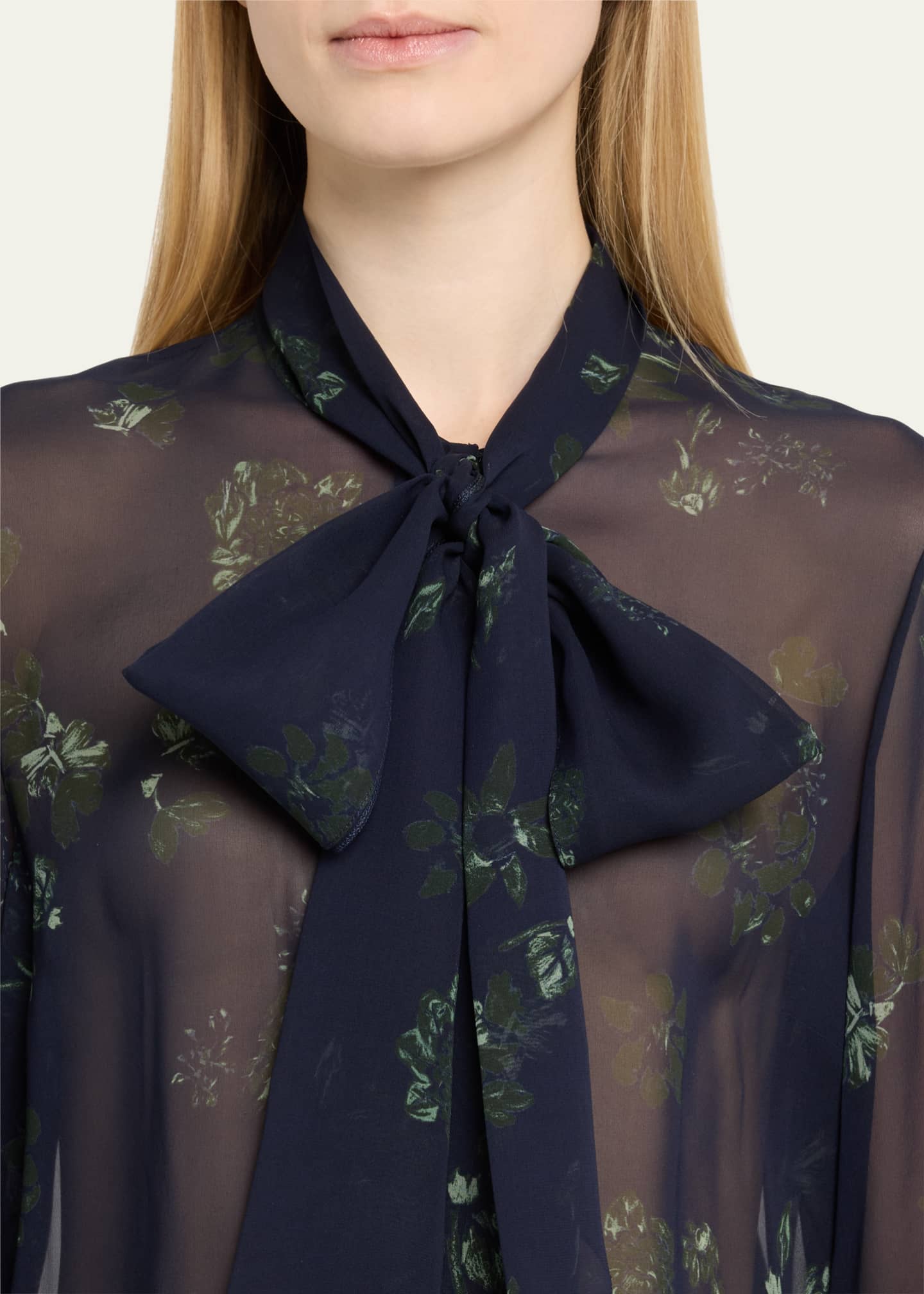 Gabriela Hearst Shildon Sheer Floral Scarf-Tie Top Image 5 of 5